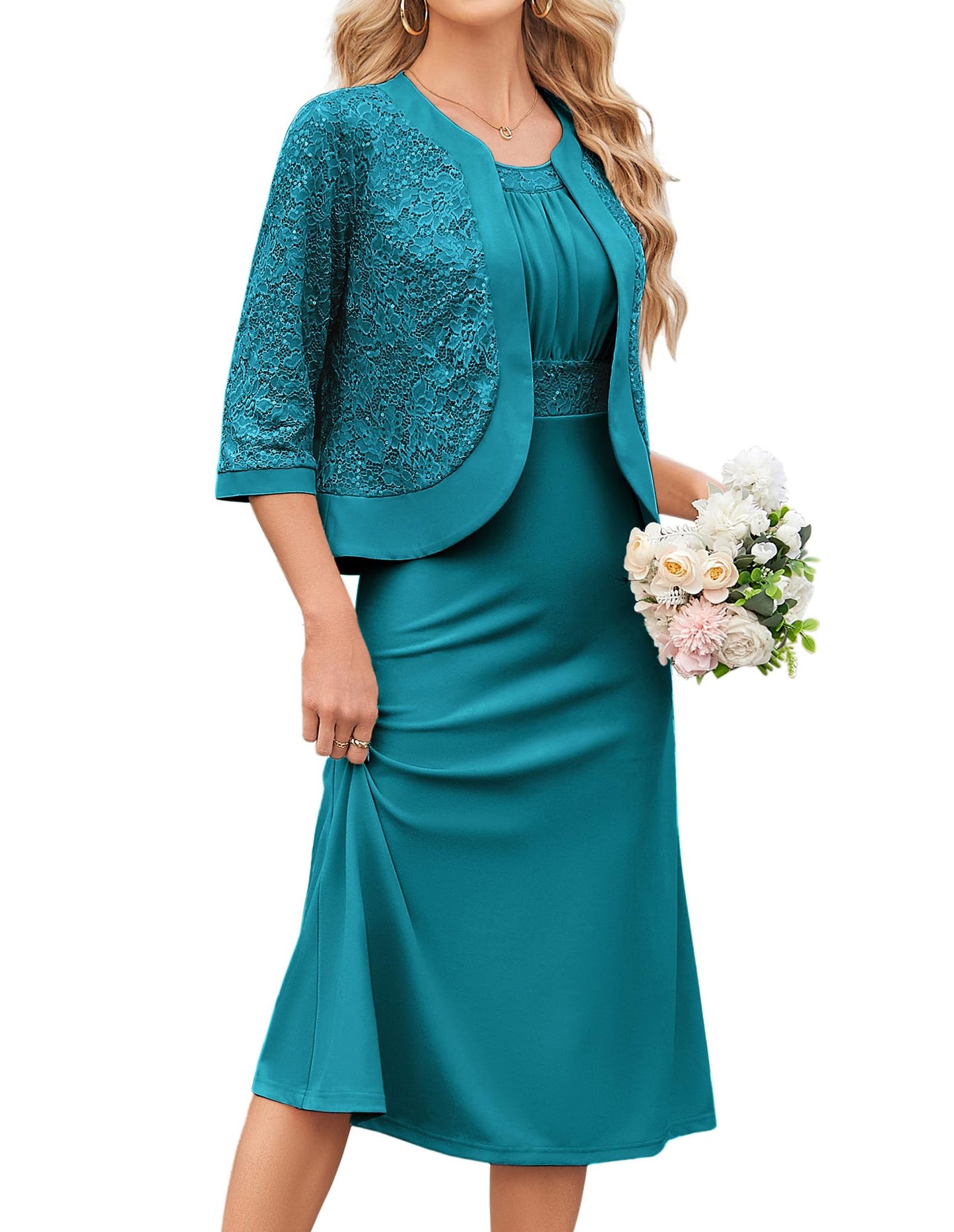 GRACE KARIN Women's Formal Wedding Guest Dress,2 Piece Mother of The Bride Dresses,Tea Party Sequin Dress with Jacket