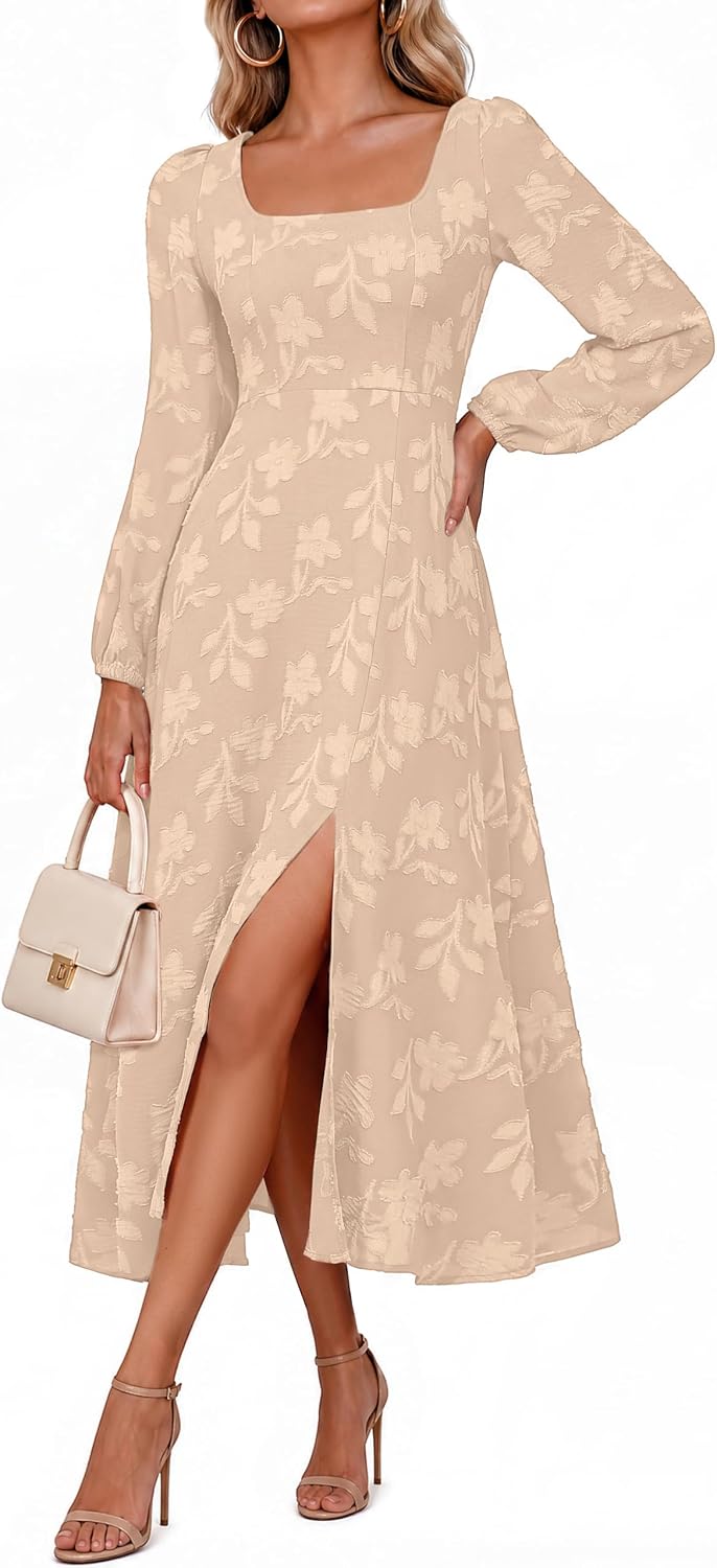 Simplee Womens Fall Wedding Guset Dress Formal Long Sleeve Maxi Dresses