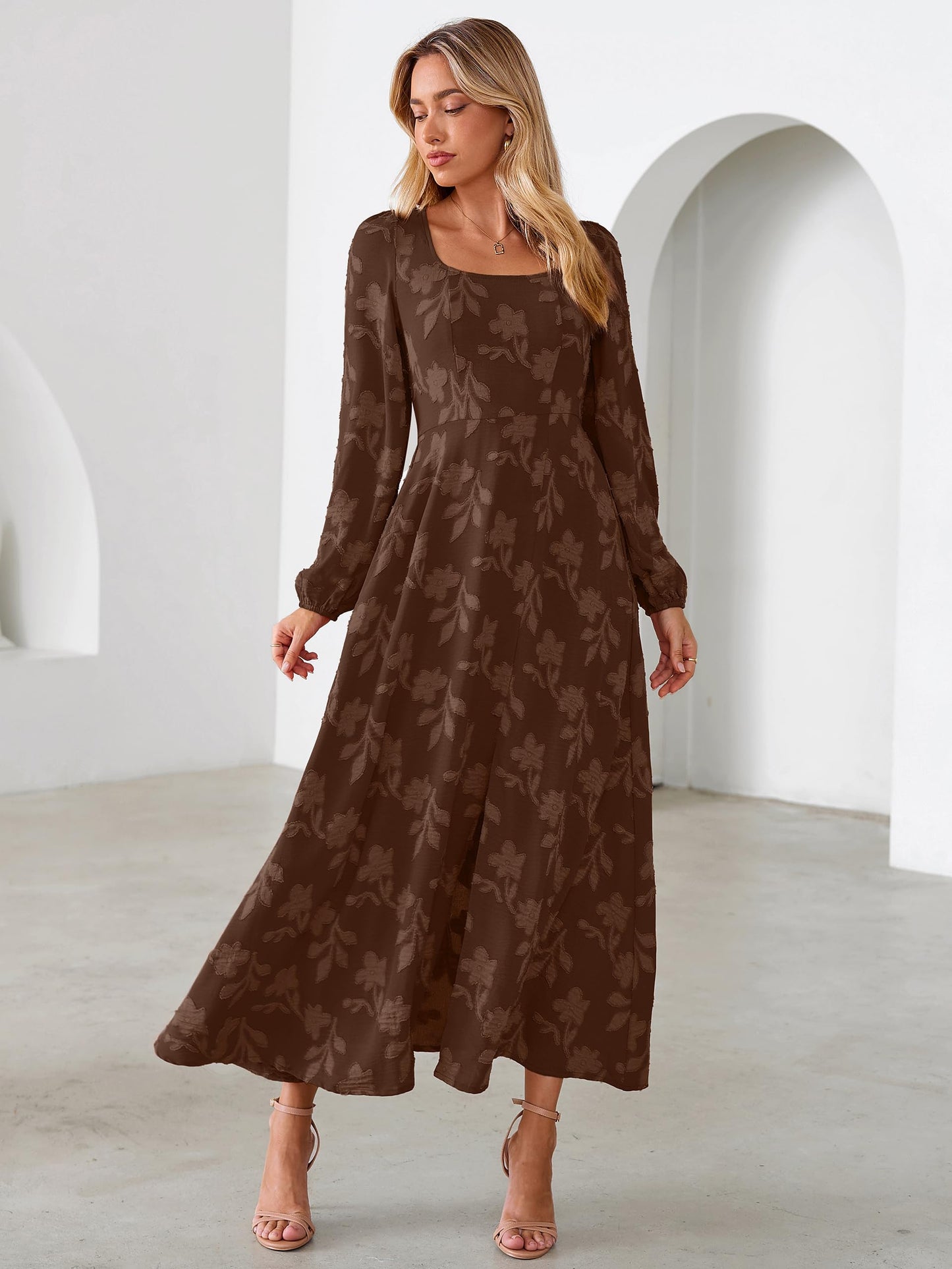 Simplee Womens Fall Wedding Guset Dress Formal Long Sleeve Maxi Dresses