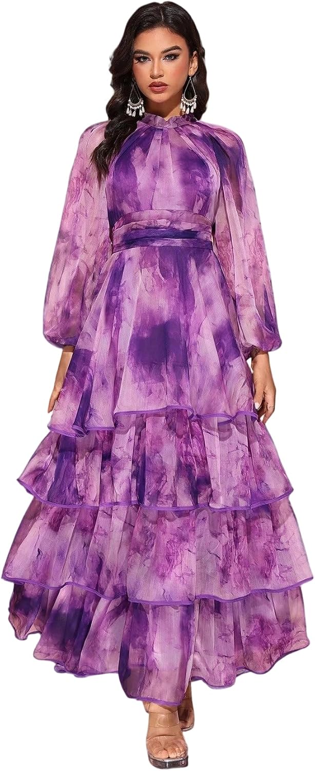 TOLEEN Summer Casual Dresses for Women 2024 Spring Fashion Boho V Neck Long Sleeve Ruffle Floral Print Elegant Maxi Dress