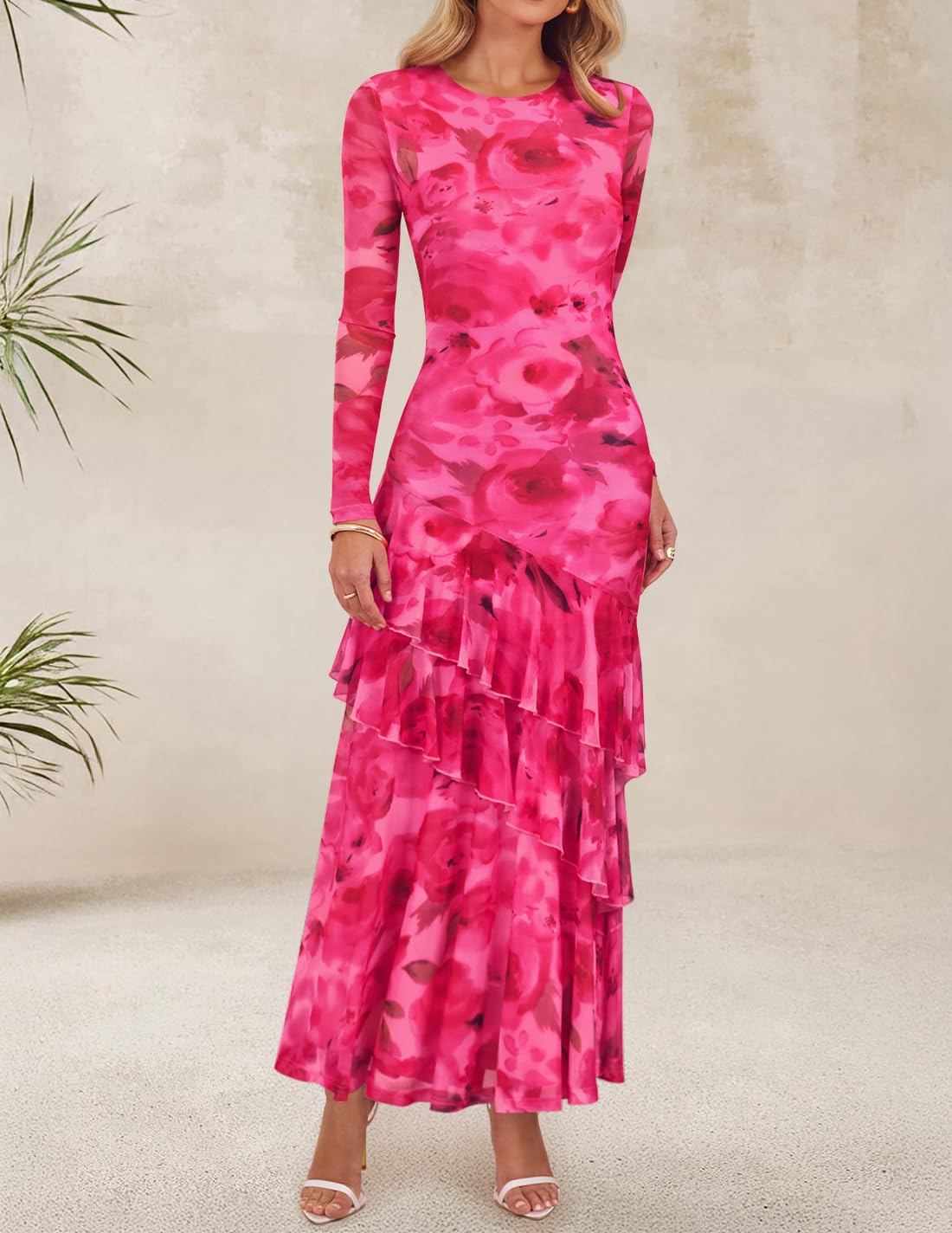 ZESICA Women's Fall Floral Bodycon Maxi Wedding Guest Dresses