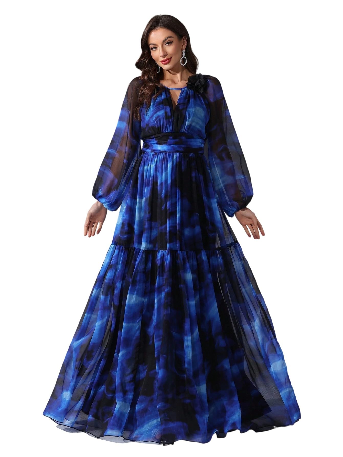 Womens Summer Dresses,Floral Patterns Vintage Elegant Cocktail Long Sleeve Boho Casual Maxi Wedding Guest Dresses for Women