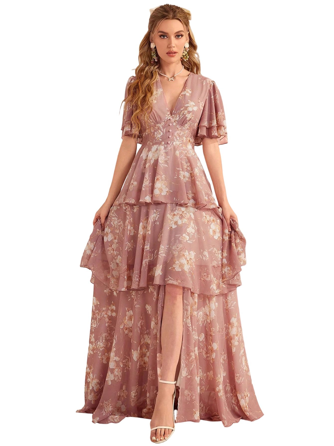 Womens Summer Dresses,Floral Patterns Vintage Elegant Cocktail Long Sleeve Boho Casual Maxi Wedding Guest Dresses for Women