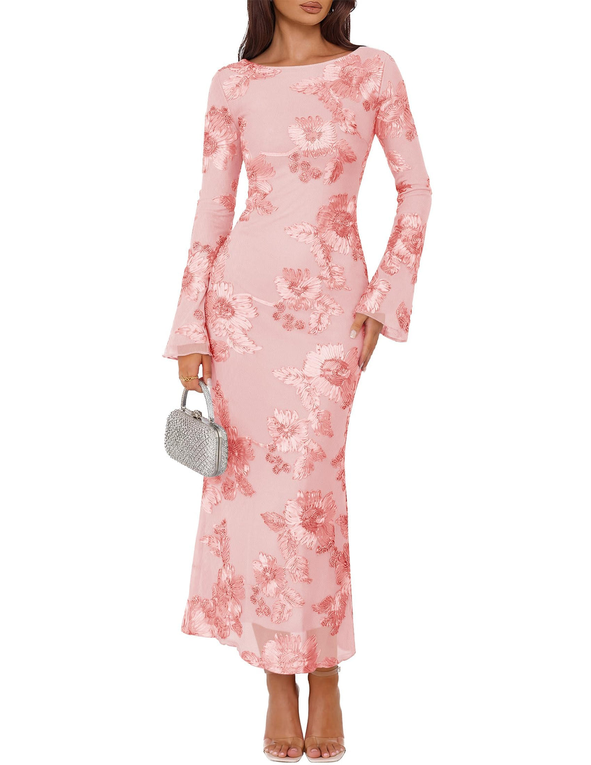 ZESICA Women Fall Long Sleeve Wedding Guest Cocktail Midi Dress