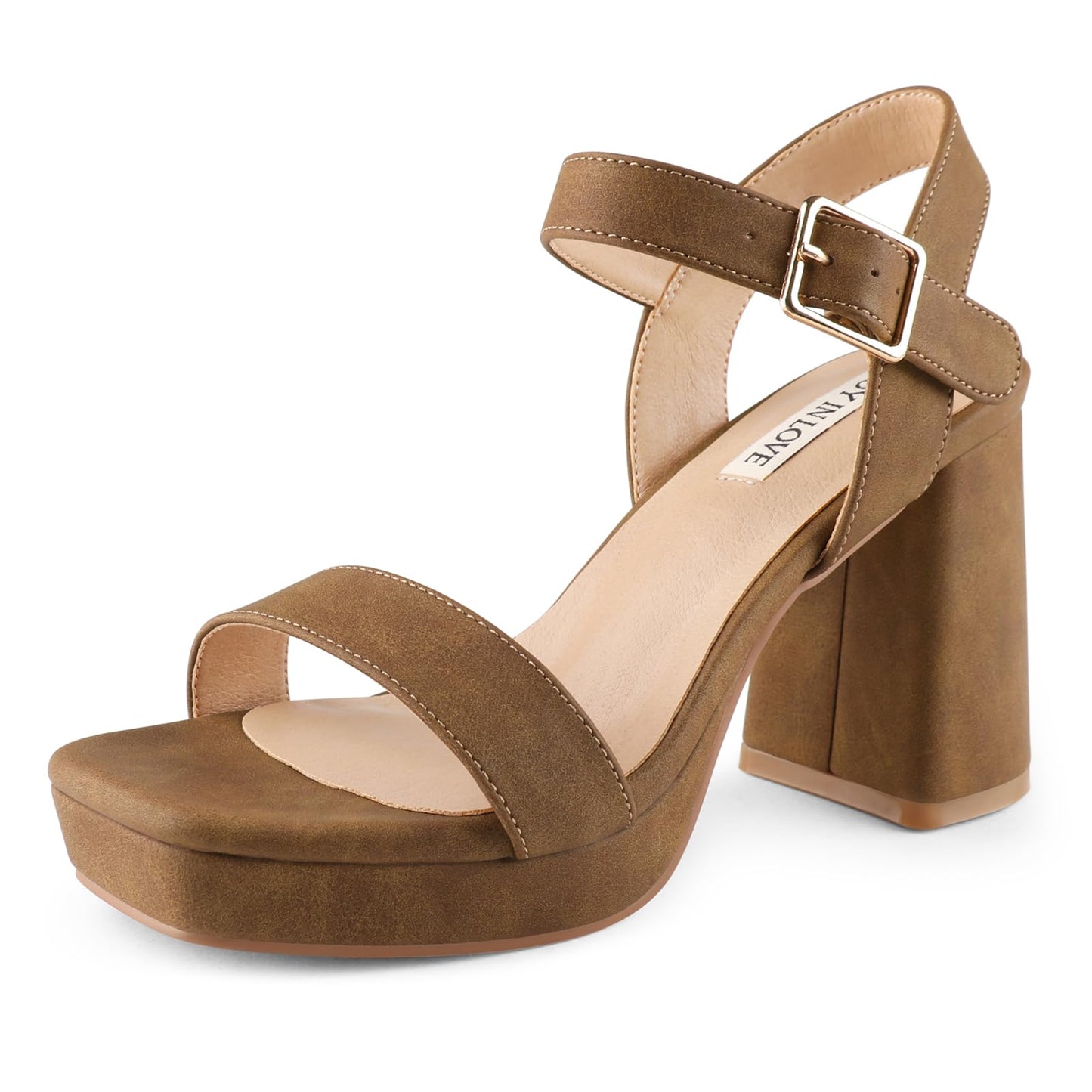 JOY IN LOVE WJomen's Chunky Platform High Heels Ankle Strap Block Heel Sandals