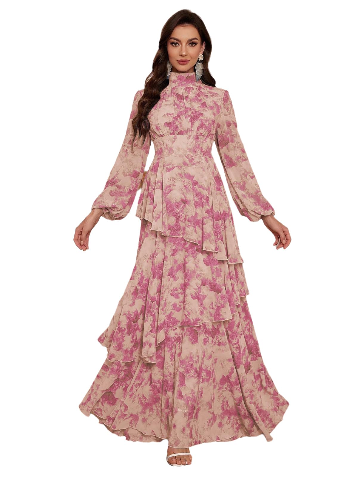 TOLEEN Summer Casual Dresses for Women 2024 Spring Fashion Boho V Neck Long Sleeve Ruffle Floral Print Elegant Maxi Dress