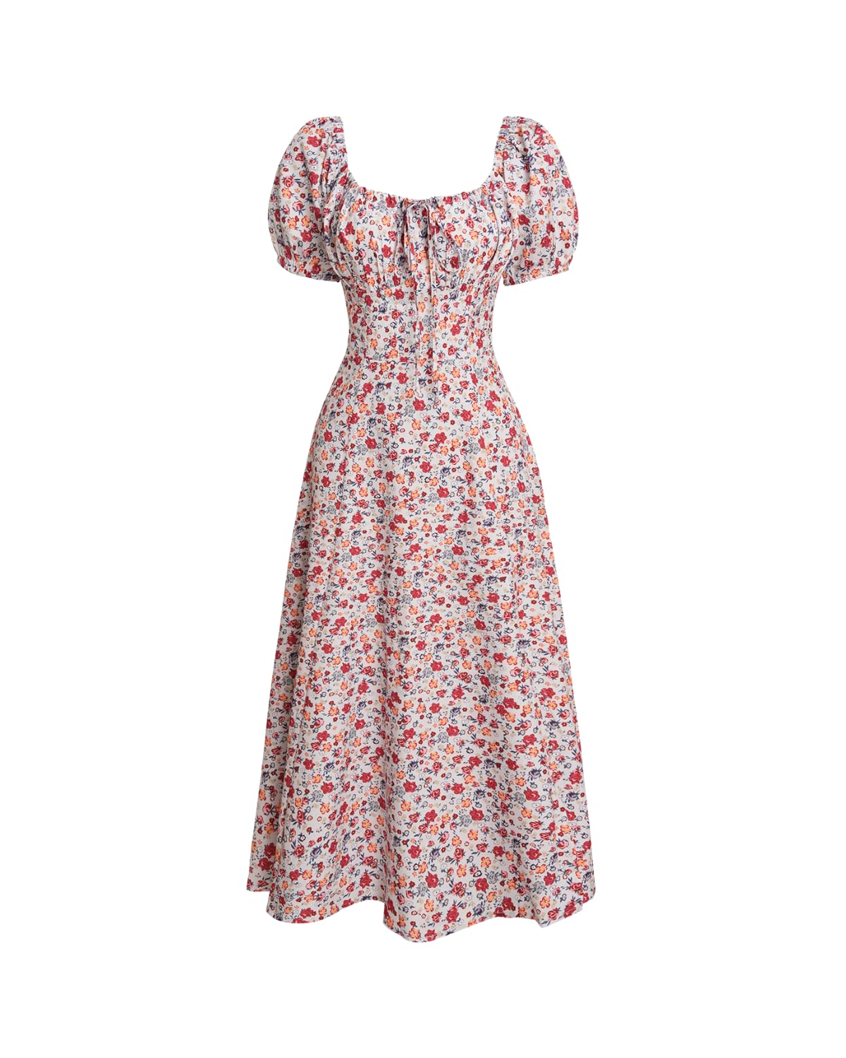 Women Summer Dresses Vintage Square Neck Adjustable Bust Floral Dress Short Puff A-Line Midi Dresses Sleeve