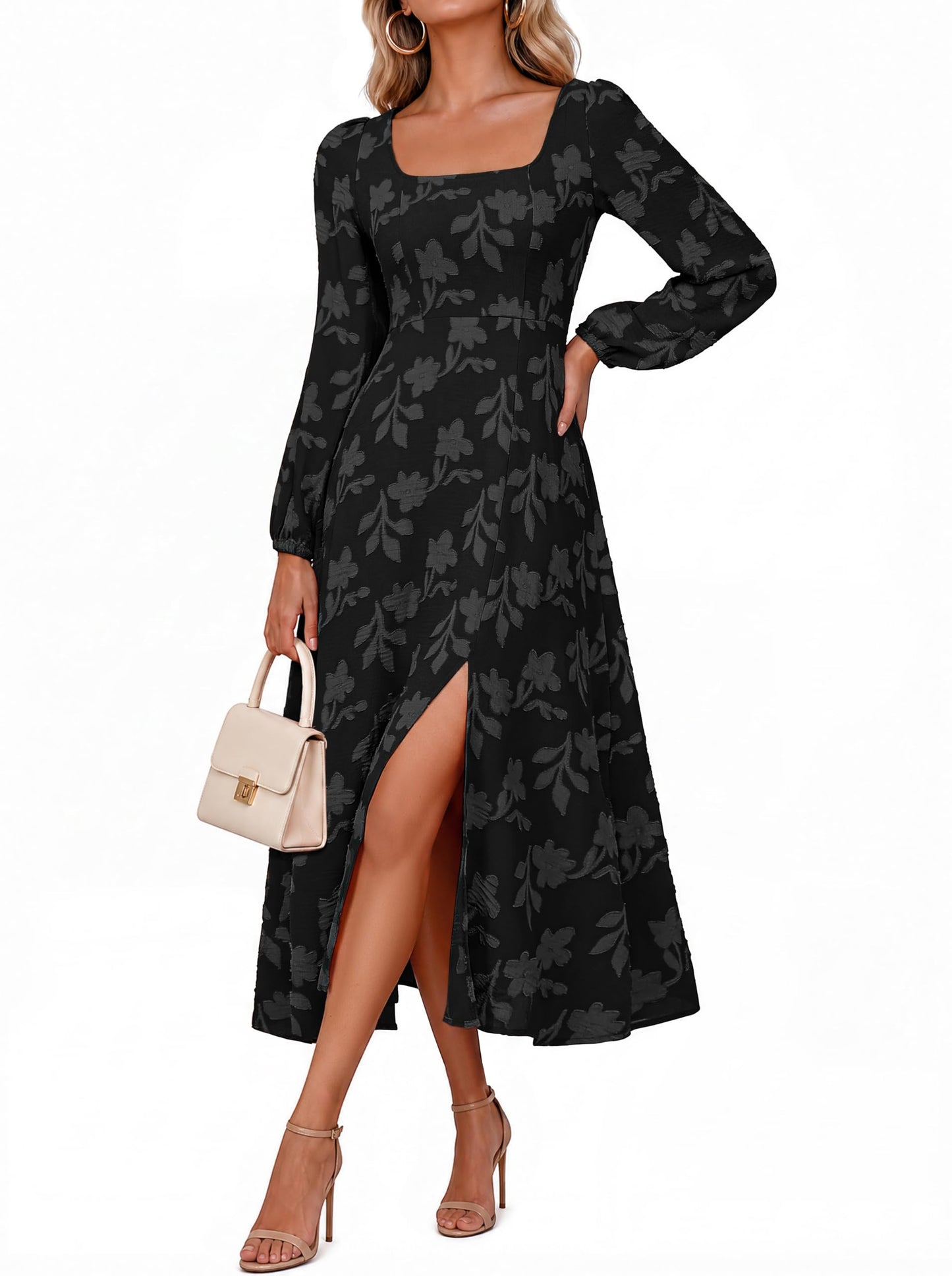 Simplee Womens Fall Wedding Guset Dress Formal Long Sleeve Maxi Dresses