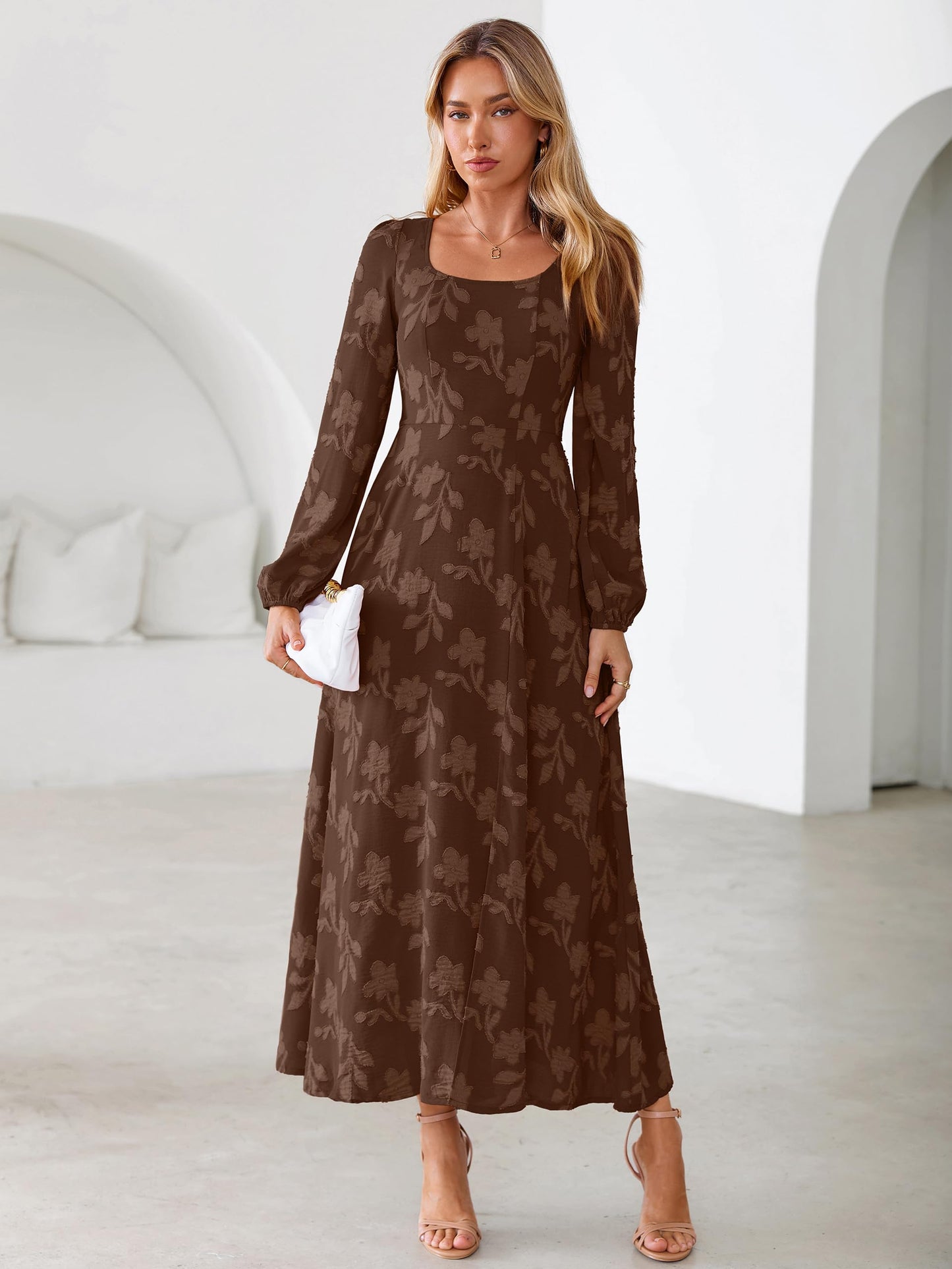 Simplee Womens Fall Wedding Guset Dress Formal Long Sleeve Maxi Dresses