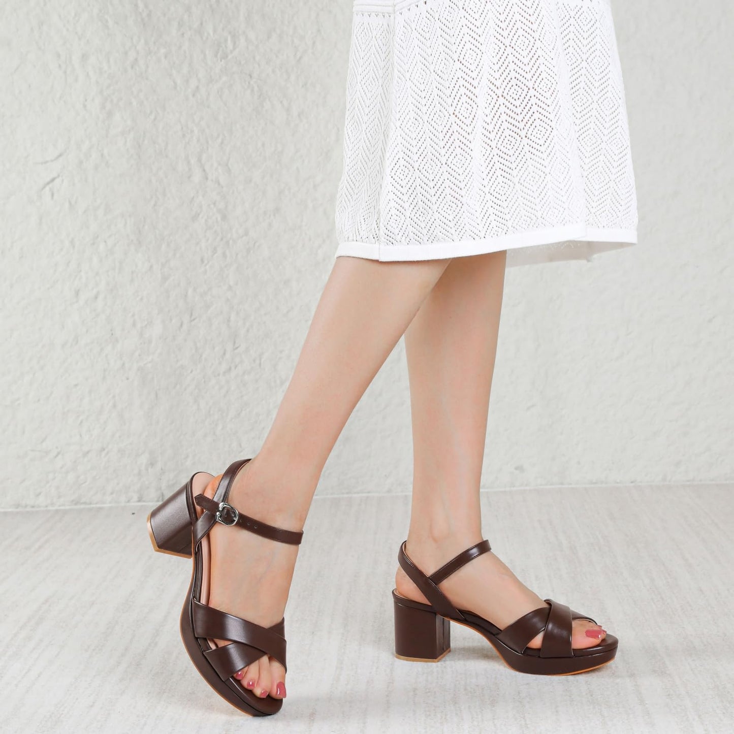 Susanny Platform Heels for Women Chunky Block Heel Sandals Open Round Toe Strappy High Thick Heeled with Ankle Strap Comfortable Sexy Dressy Heels Work Wedding Party Office Casual Shoes