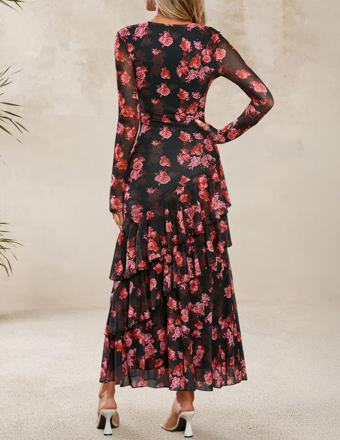 ZESICA Women's Fall Floral Bodycon Maxi Wedding Guest Dresses