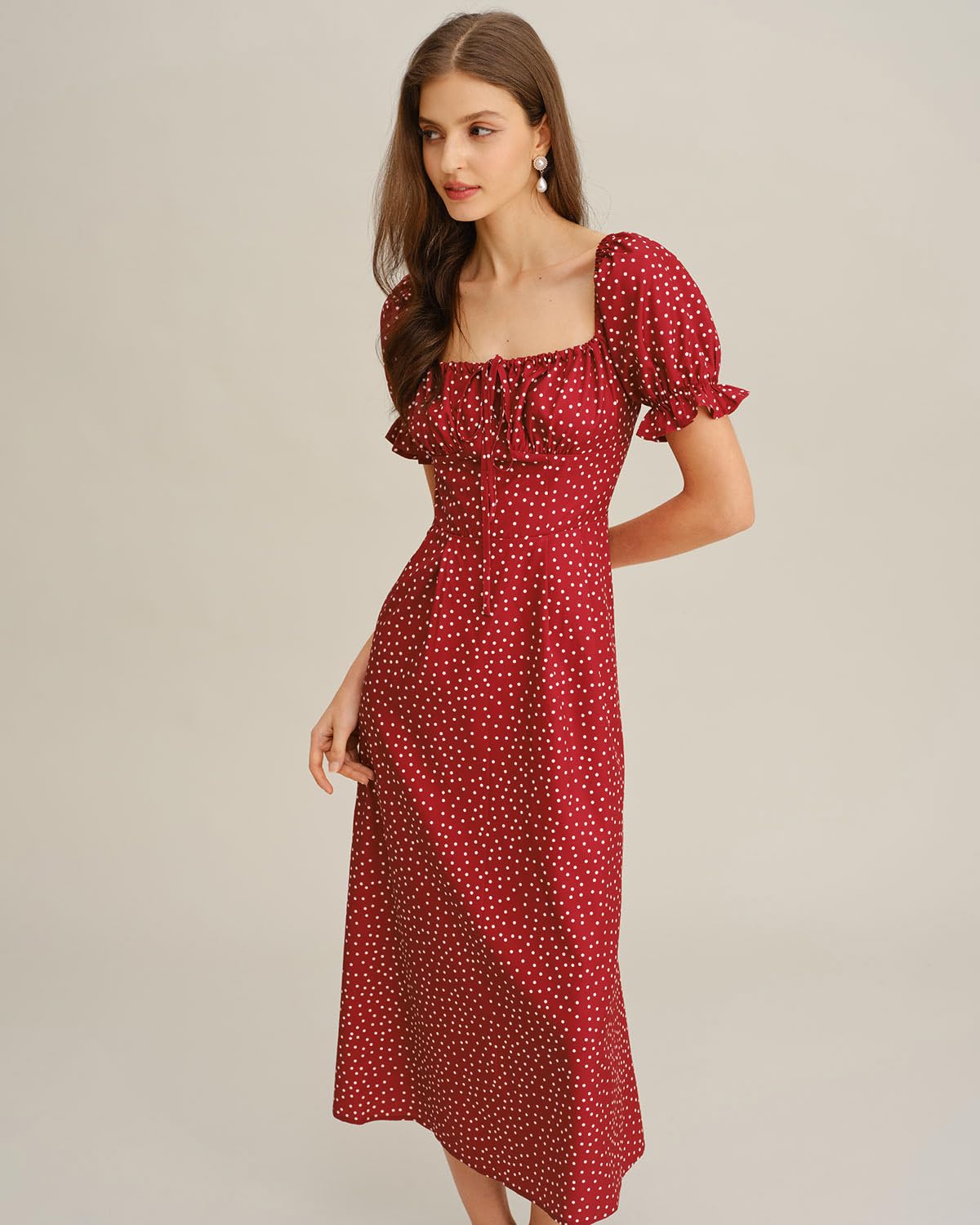 Women Summer Dresses Vintage Square Neck Adjustable Bust Floral Dress Short Puff A-Line Midi Dresses Sleeve