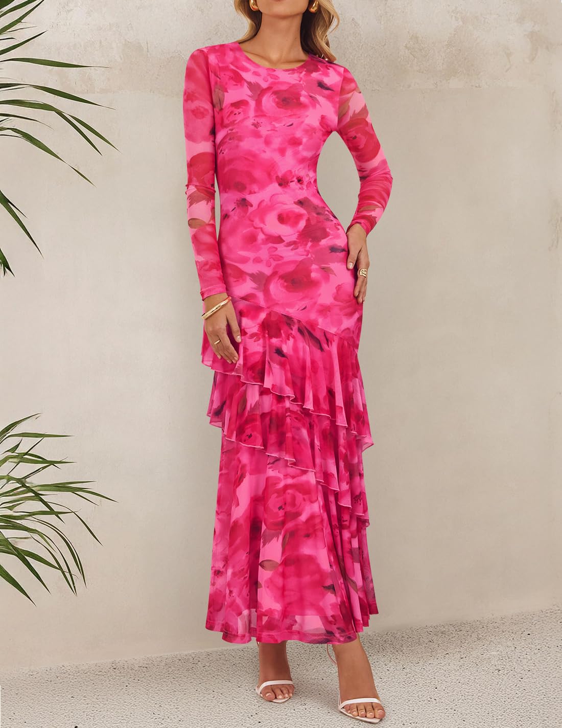 ZESICA Women's Fall Floral Bodycon Maxi Wedding Guest Dresses