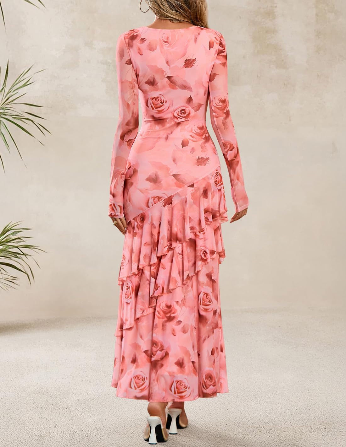 ZESICA Women's Fall Floral Bodycon Maxi Wedding Guest Dresses