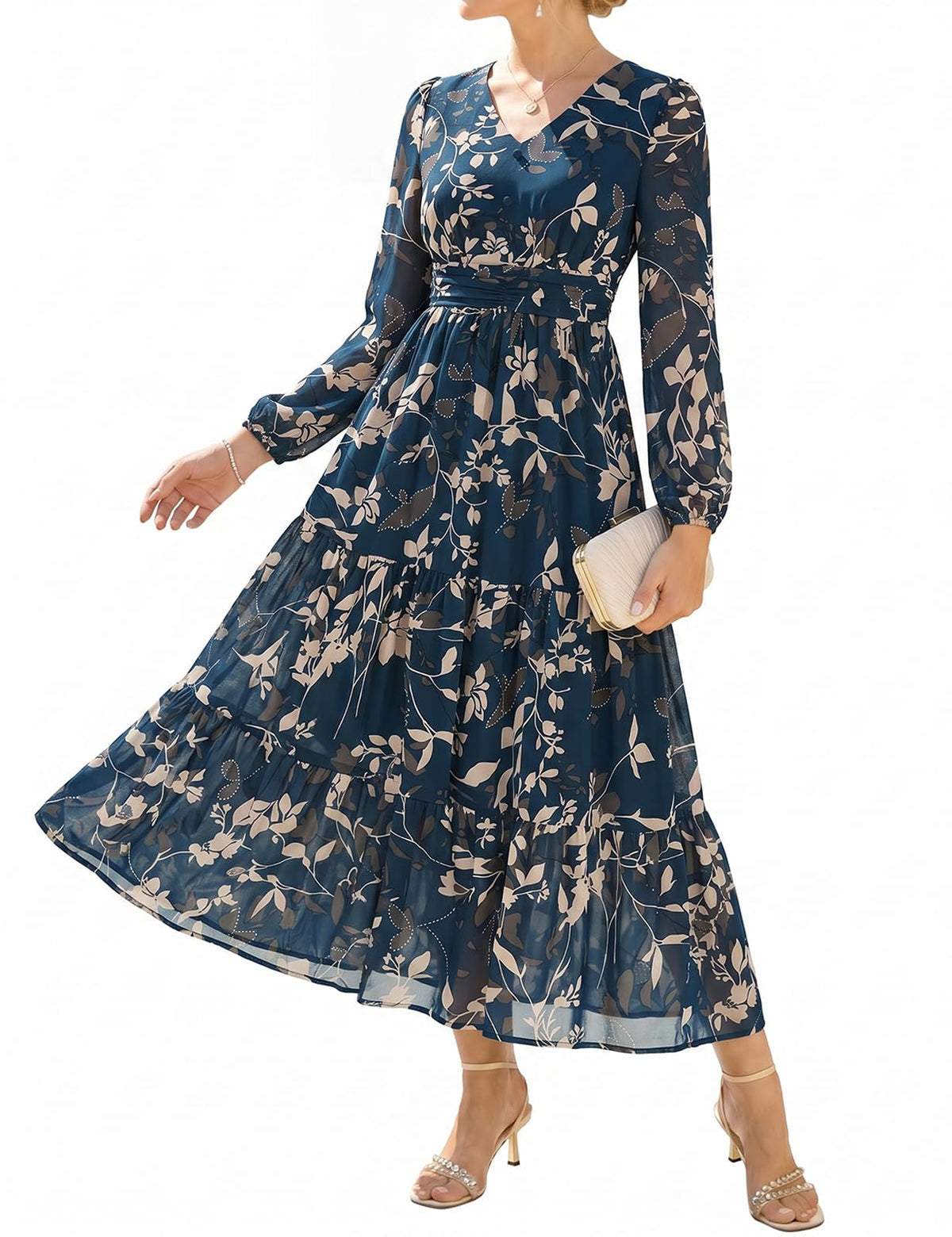 GRACE KARIN Women Floral Maxi Dress Fall Long Sleeve Wedding Guest Dresses