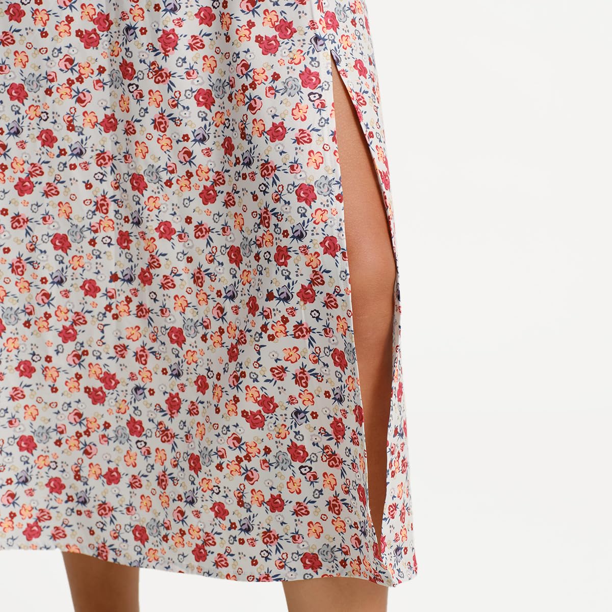 Women Summer Dresses Vintage Square Neck Adjustable Bust Floral Dress Short Puff A-Line Midi Dresses Sleeve