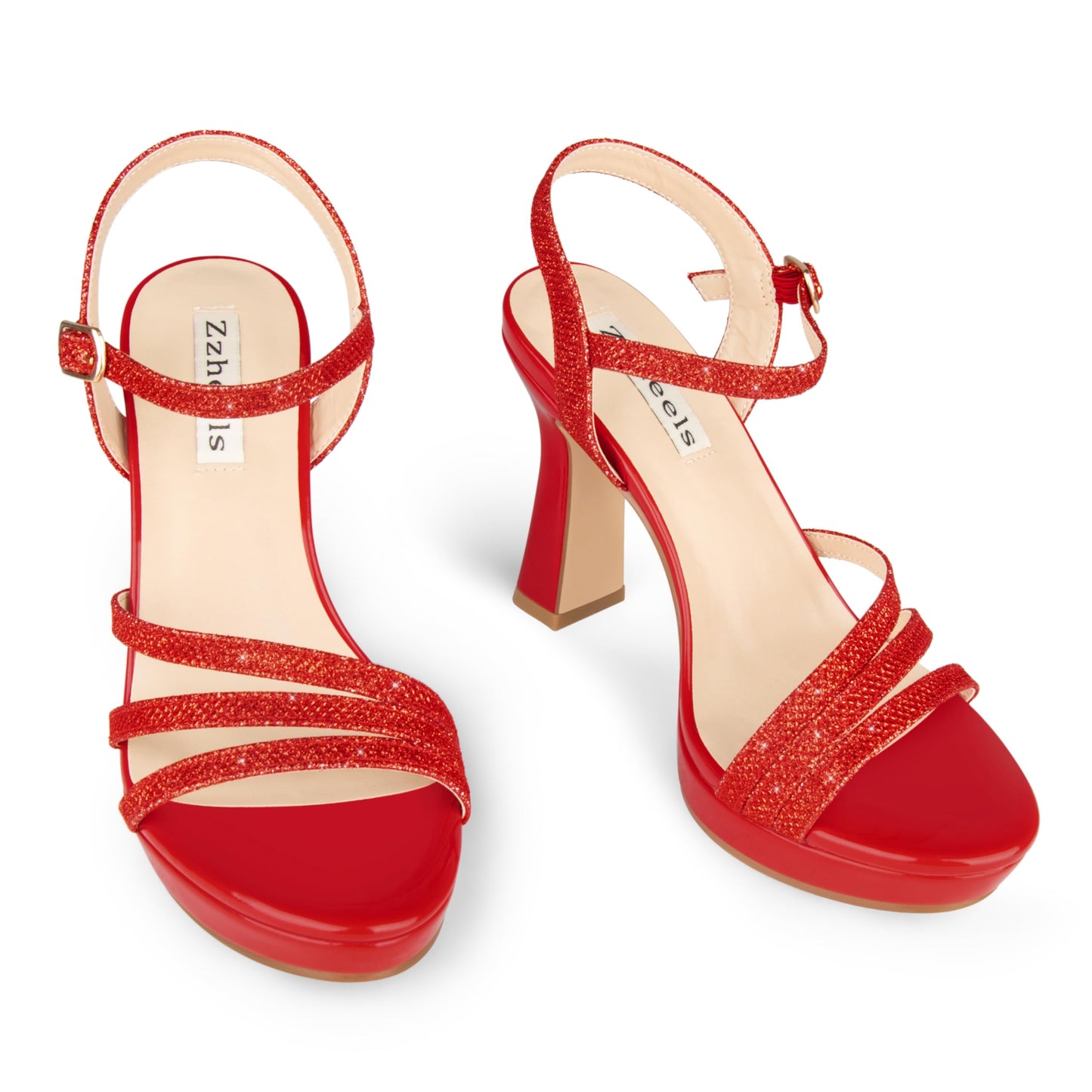Zzheels Women's Platform Sandals Sparkly Open Toe 4" Chunky High Heels Ankle Strap Sandals