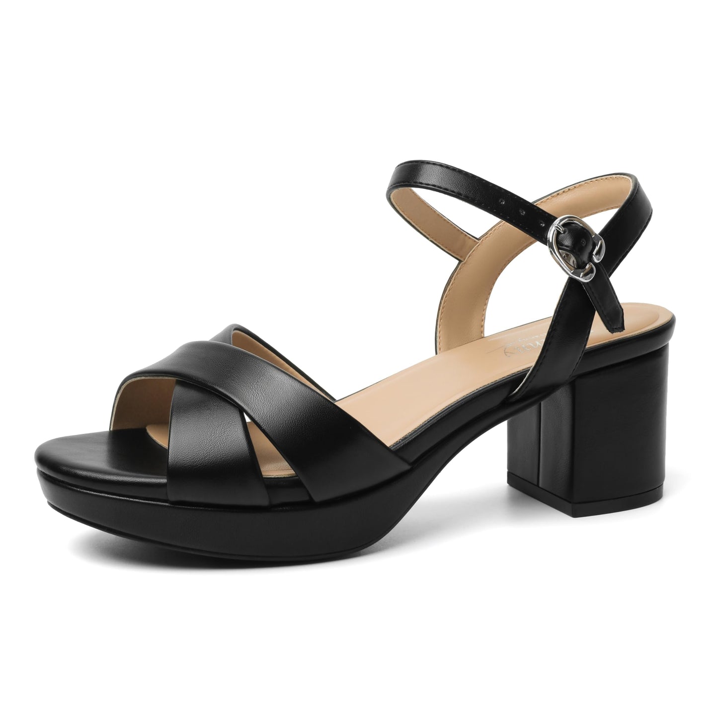 Susanny Platform Heels for Women Chunky Block Heel Sandals Open Round Toe Strappy High Thick Heeled with Ankle Strap Comfortable Sexy Dressy Heels Work Wedding Party Office Casual Shoes