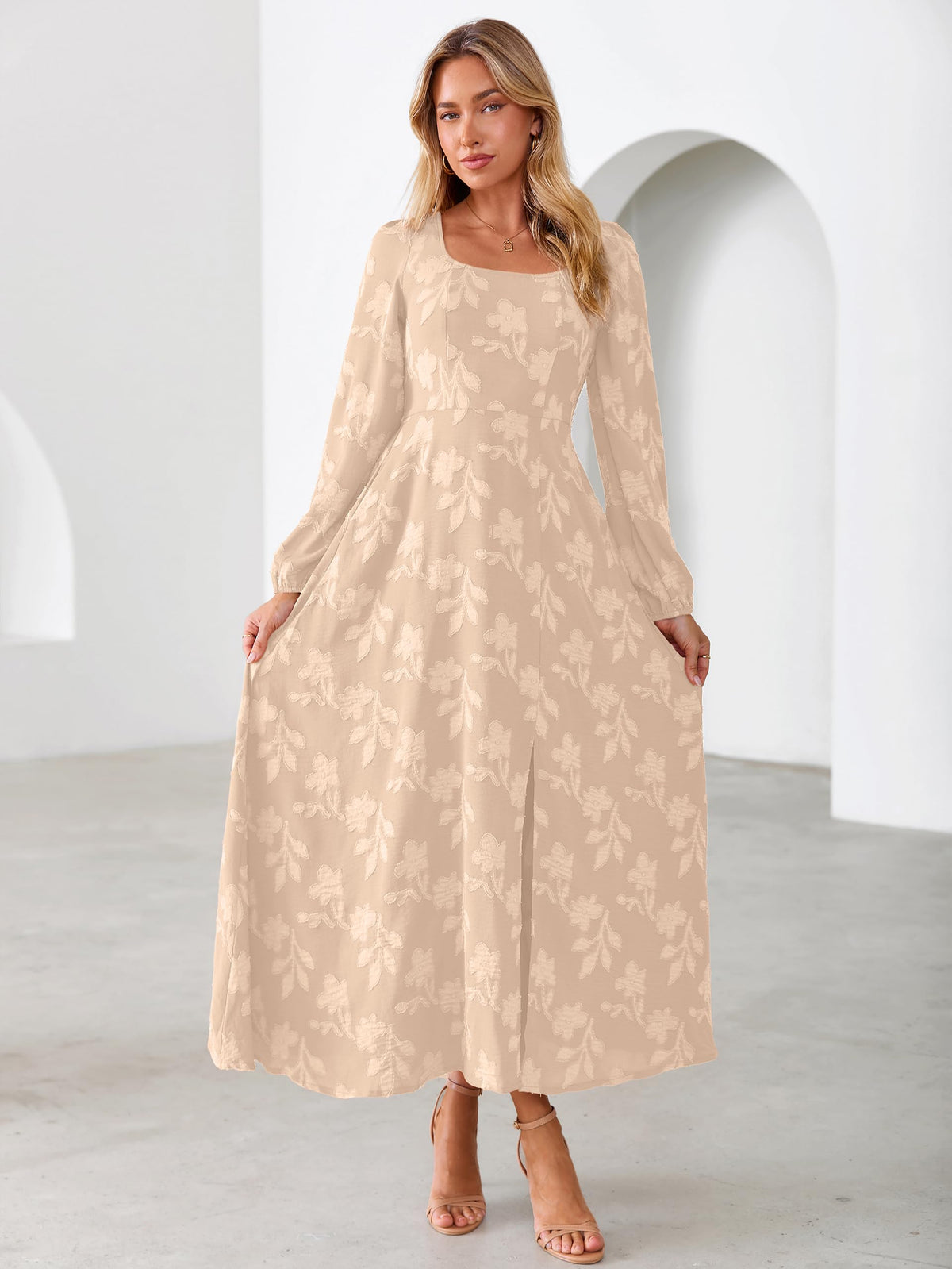 Simplee Womens Fall Wedding Guset Dress Formal Long Sleeve Maxi Dresses