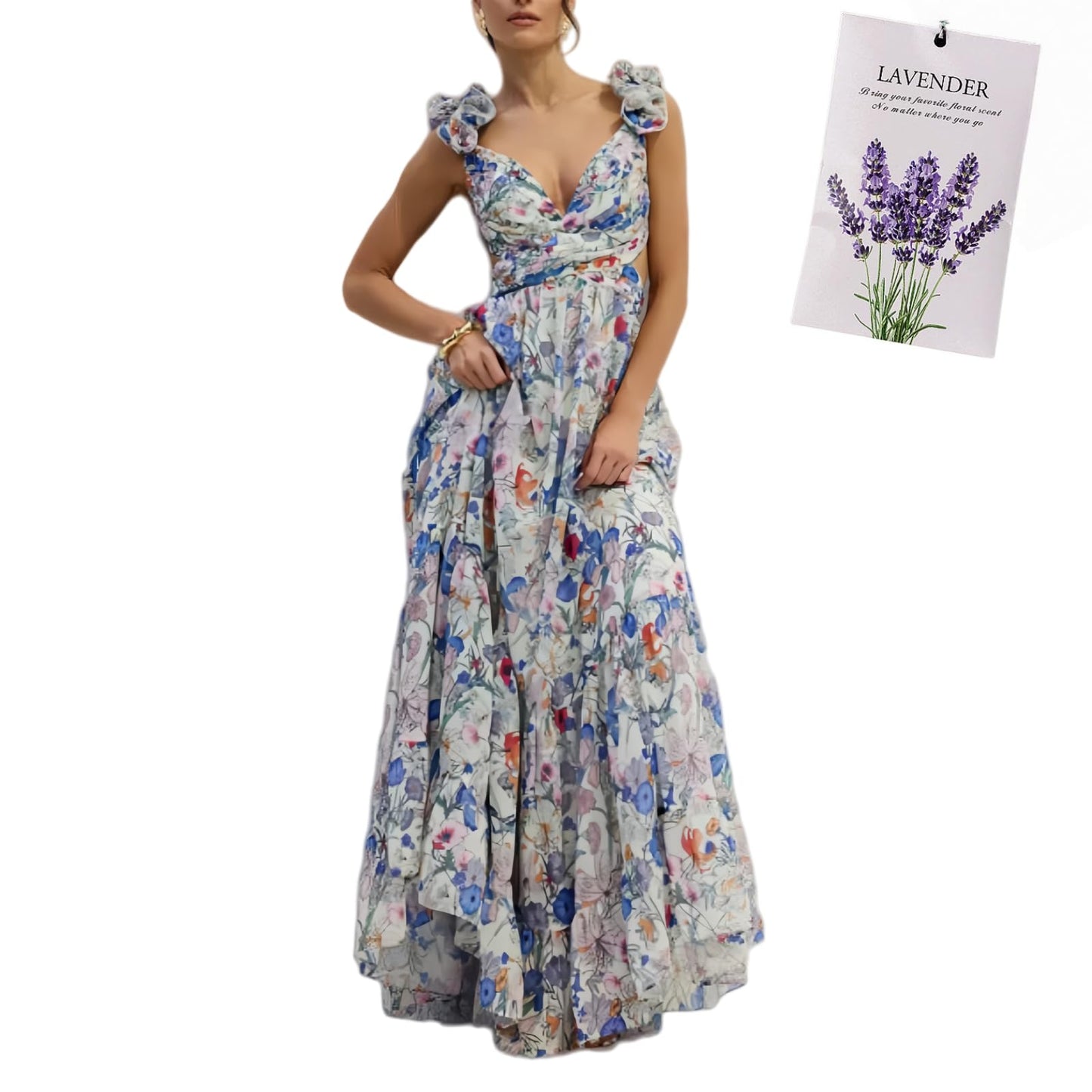 Halter Floral Print Chiffon Maxi Dress for Women Floral Wedding Guest Maxi Dress Formal Halter Chiffon Bridesmaid Dresses