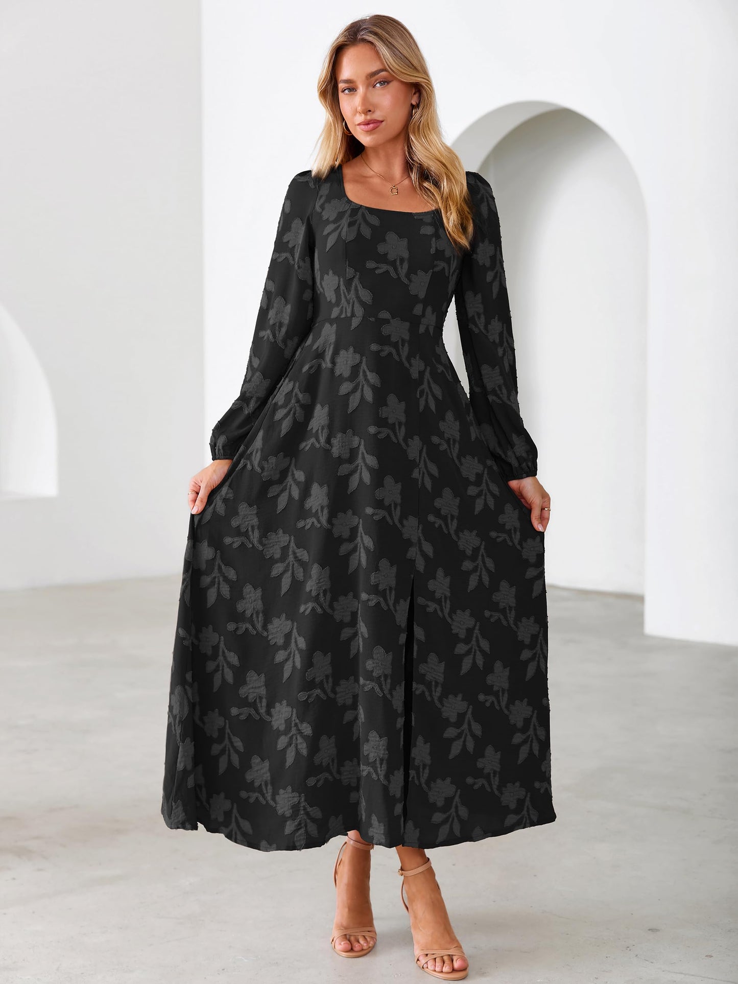 Simplee Womens Fall Wedding Guset Dress Formal Long Sleeve Maxi Dresses