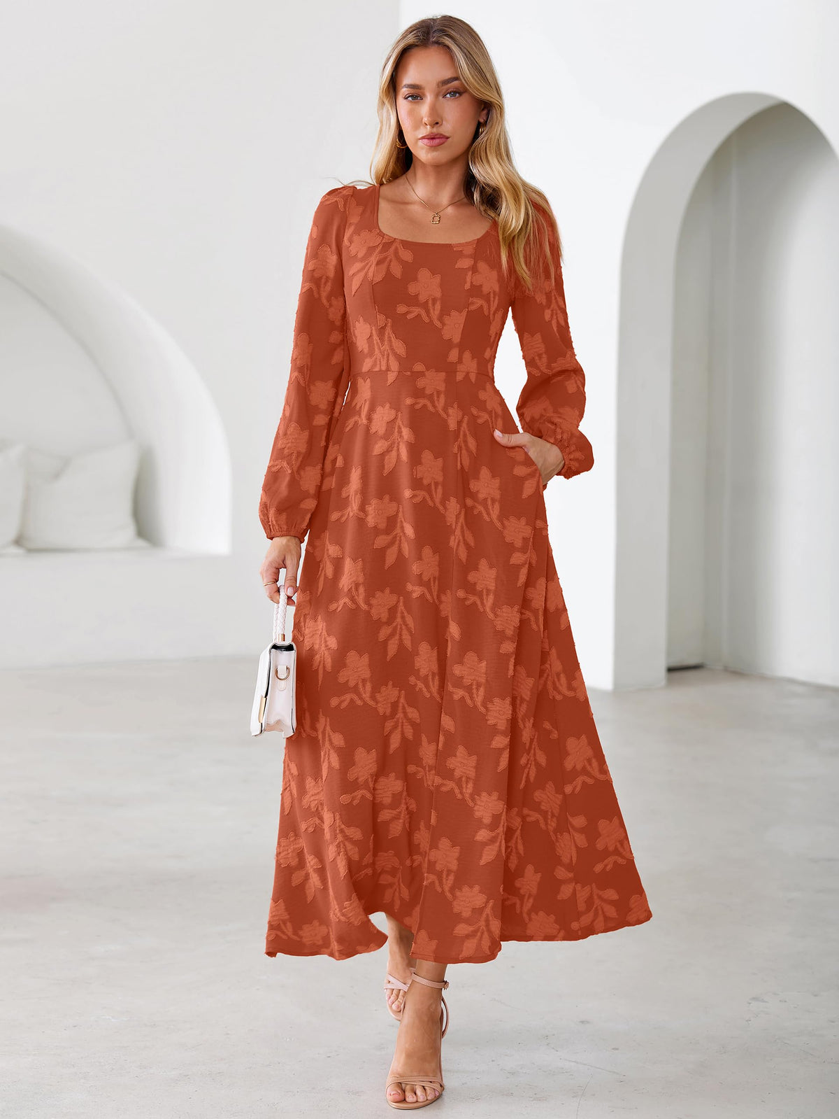 Simplee Womens Fall Wedding Guset Dress Formal Long Sleeve Maxi Dresses
