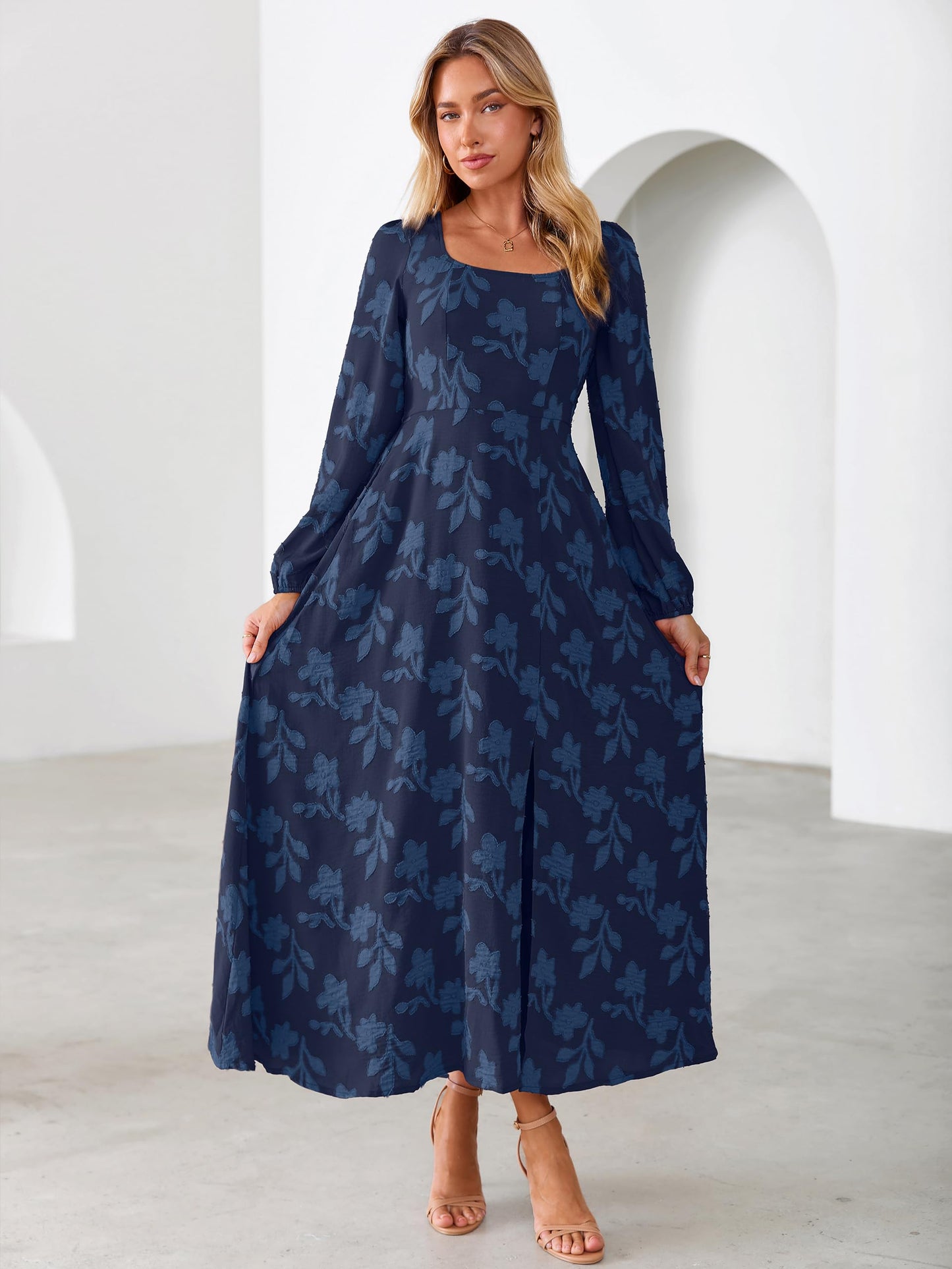 Simplee Womens Fall Wedding Guset Dress Formal Long Sleeve Maxi Dresses
