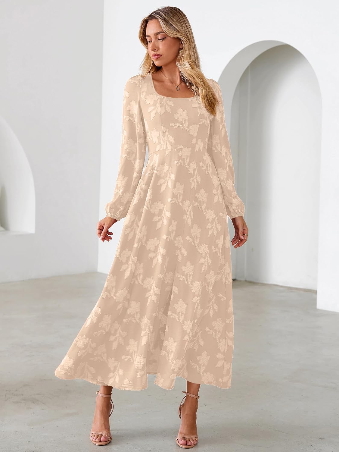 Simplee Womens Fall Wedding Guset Dress Formal Long Sleeve Maxi Dresses