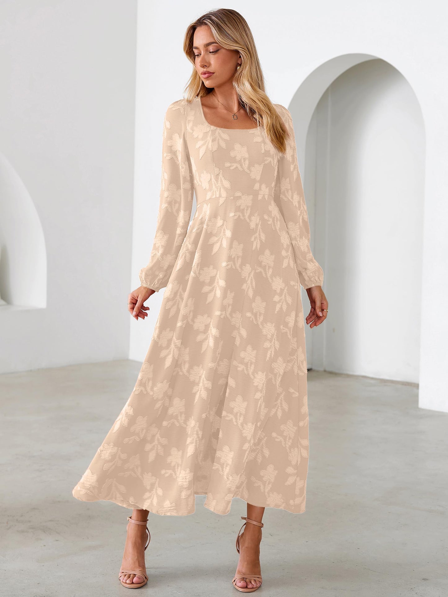 Simplee Womens Fall Wedding Guset Dress Formal Long Sleeve Maxi Dresses