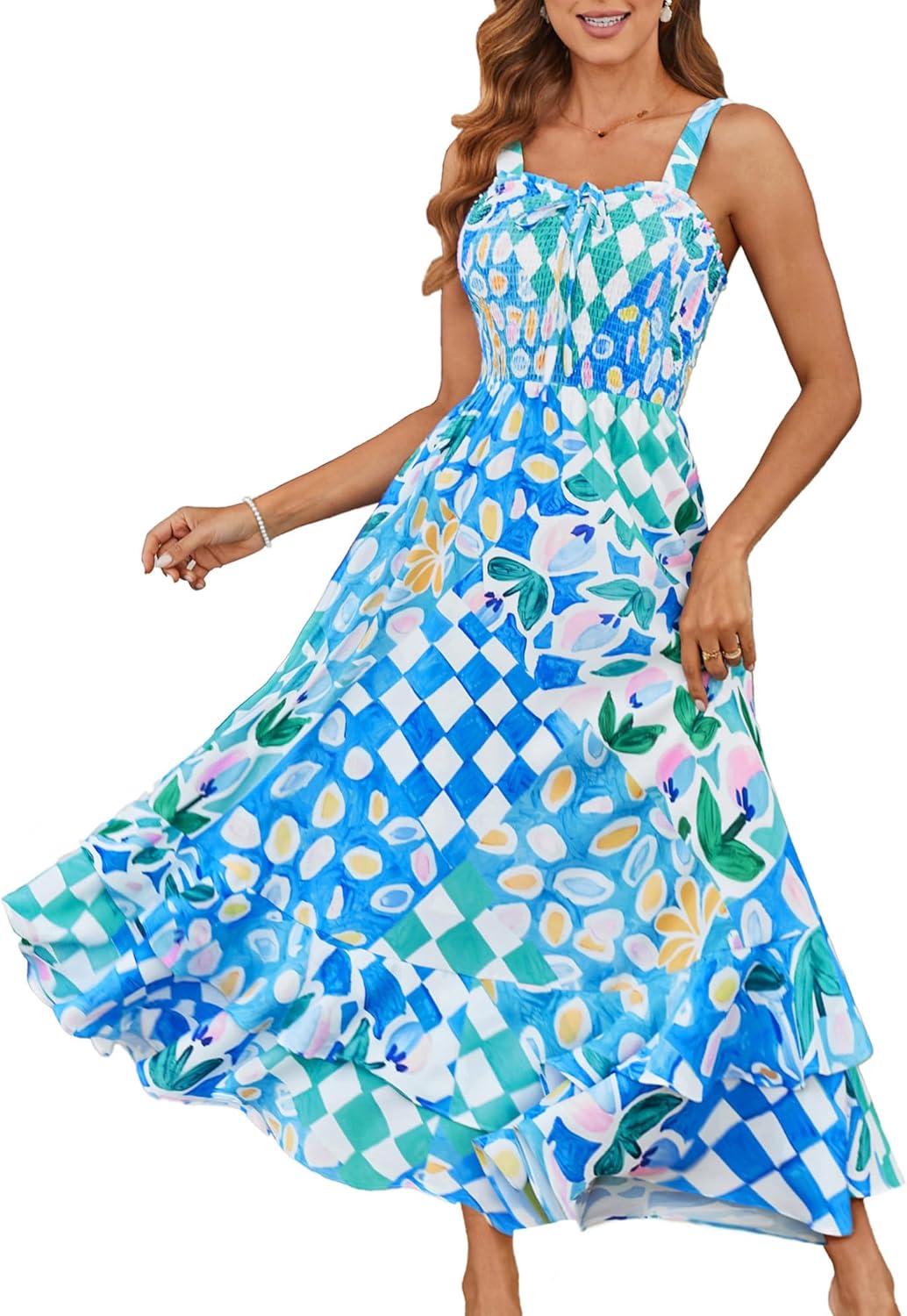 GRACE KARIN Women's 2026 Summer Floral Boho Dress Square Neck Strapped Swing A Line Sundress Beach Long Maxi Outfits