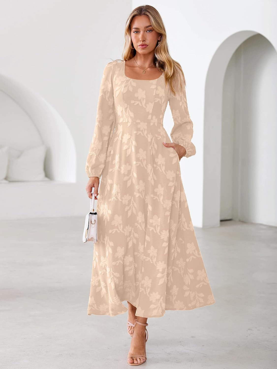 Simplee Womens Fall Wedding Guset Dress Formal Long Sleeve Maxi Dresses