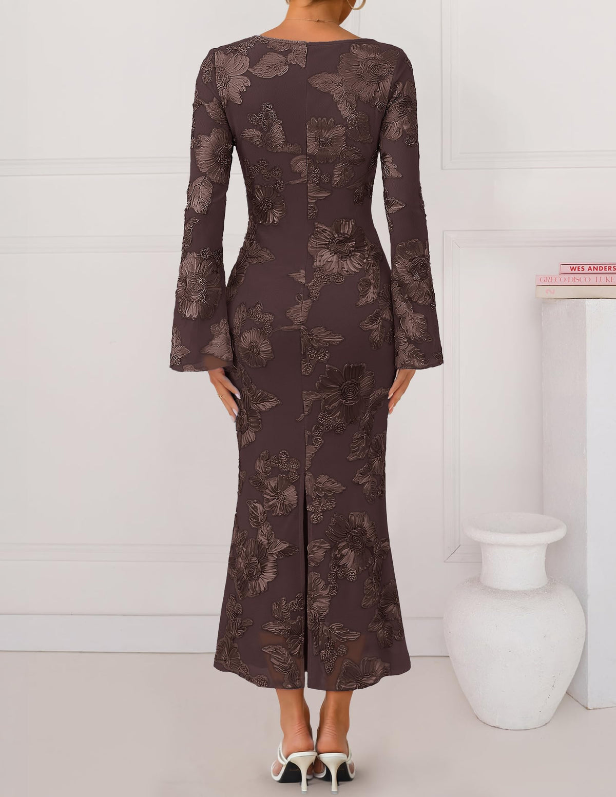 ZESICA Women Fall Long Sleeve Wedding Guest Cocktail Midi Dress