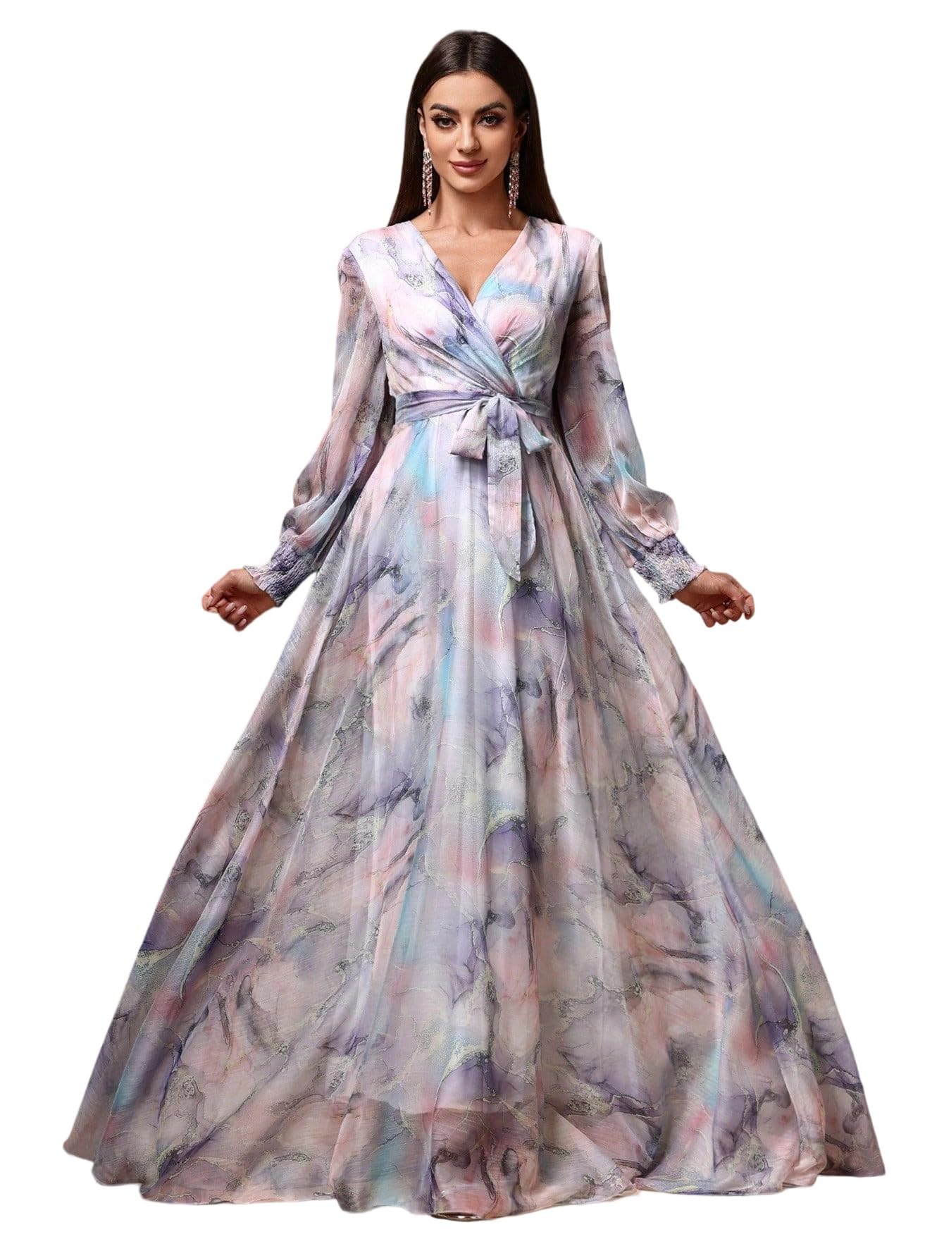 Womens Summer Dresses,Floral Patterns Vintage Elegant Cocktail Long Sleeve Boho Casual Maxi Wedding Guest Dresses for Women
