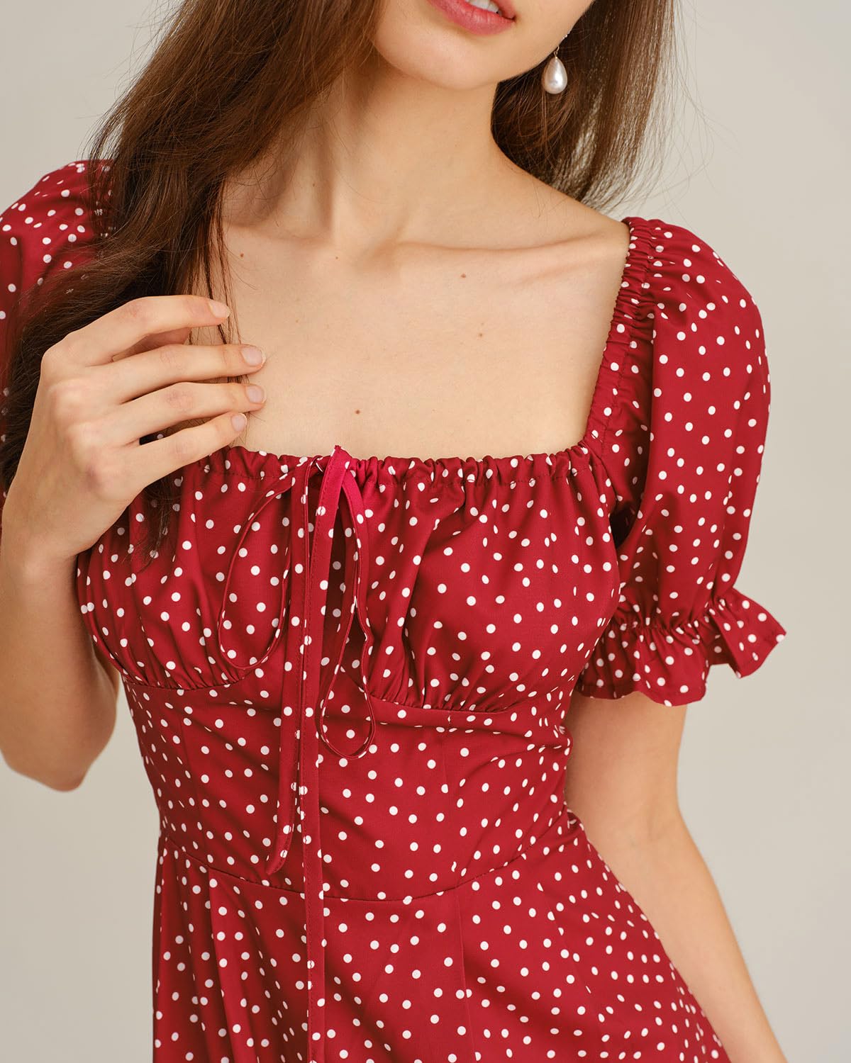 Women Summer Dresses Vintage Square Neck Adjustable Bust Floral Dress Short Puff A-Line Midi Dresses Sleeve