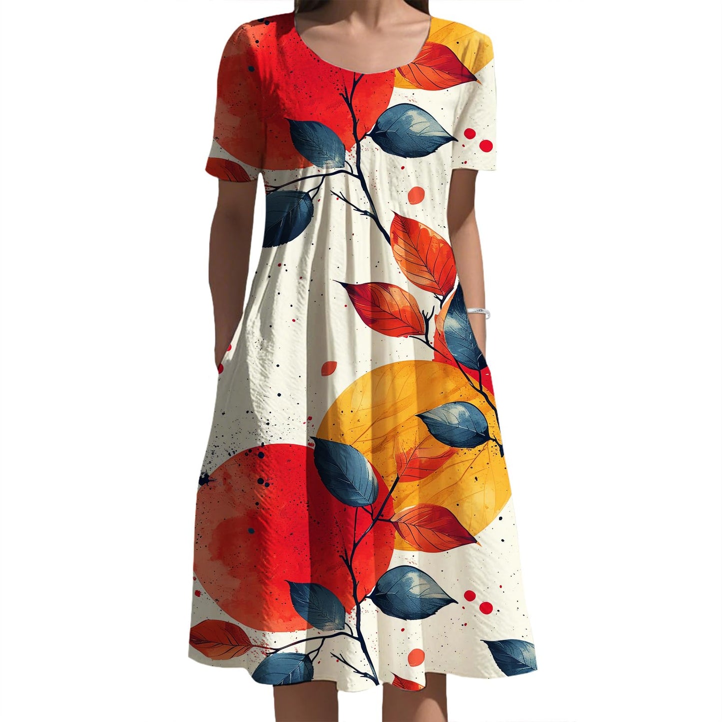 Oriental Ink Floral Midi Dress Gradient Tone for Women Elegant Daily Vacation Outfit with Side Pockets and Style