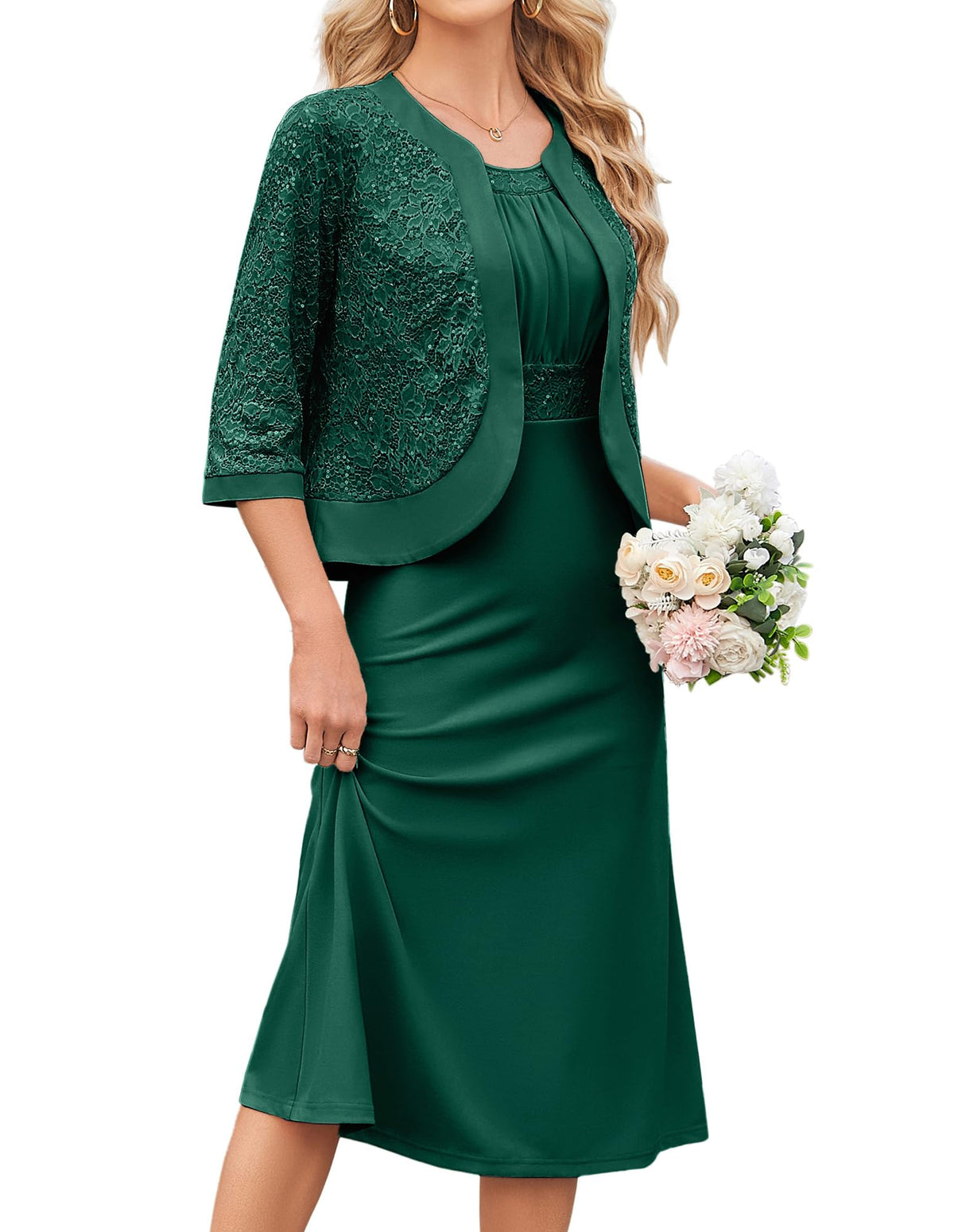 GRACE KARIN Women's Formal Wedding Guest Dress,2 Piece Mother of The Bride Dresses,Tea Party Sequin Dress with Jacket