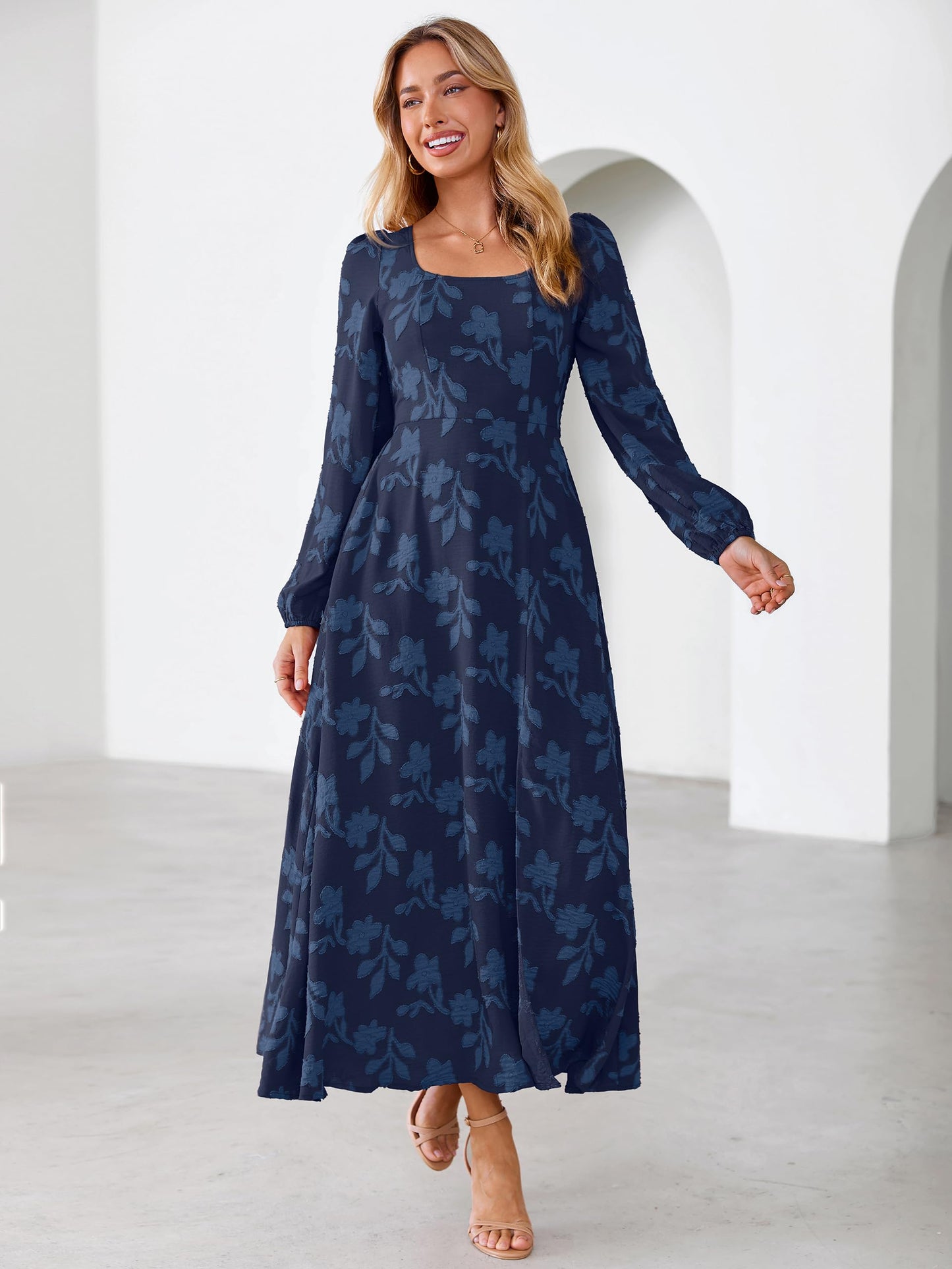 Simplee Womens Fall Wedding Guset Dress Formal Long Sleeve Maxi Dresses
