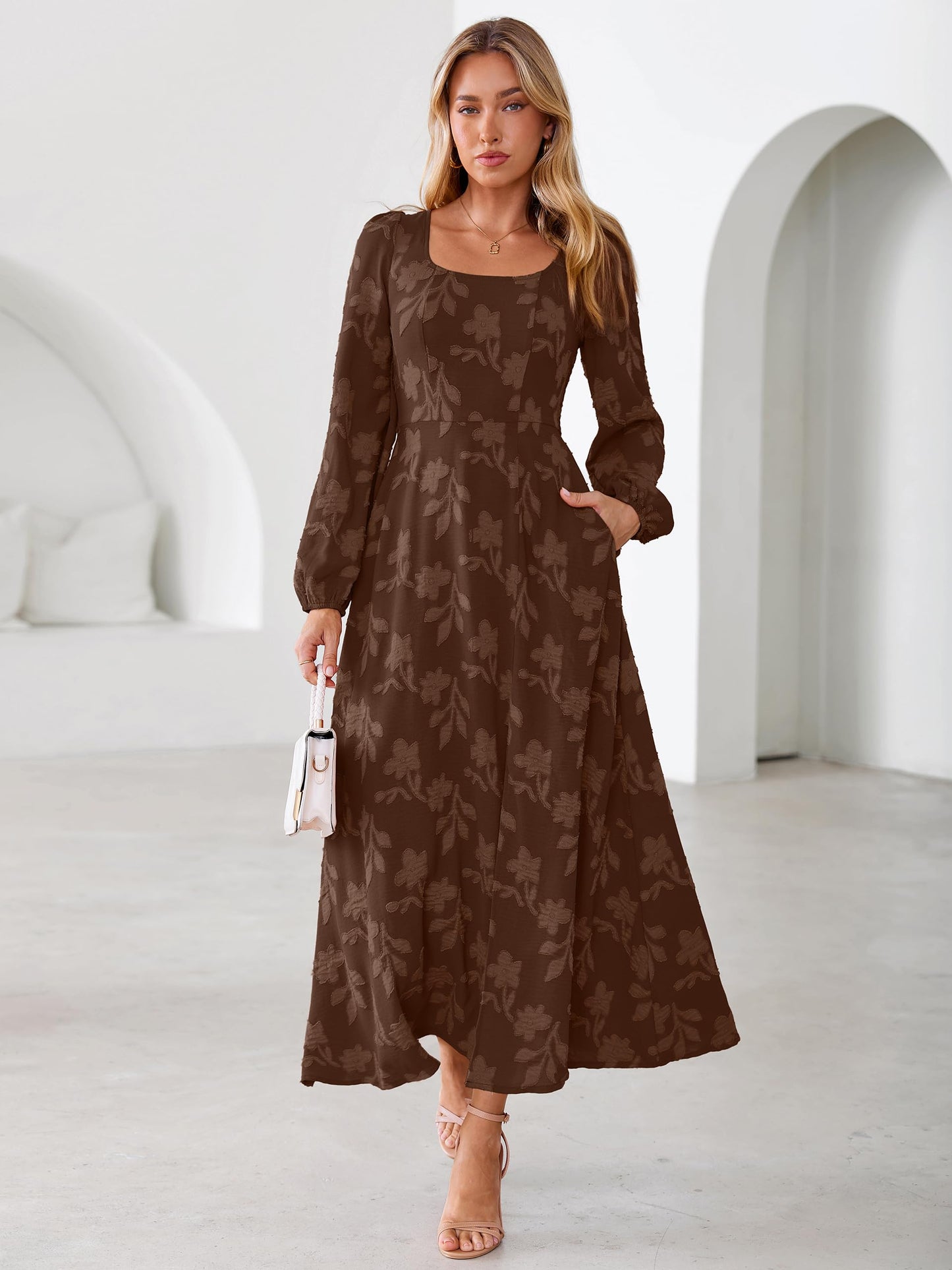 Simplee Womens Fall Wedding Guset Dress Formal Long Sleeve Maxi Dresses