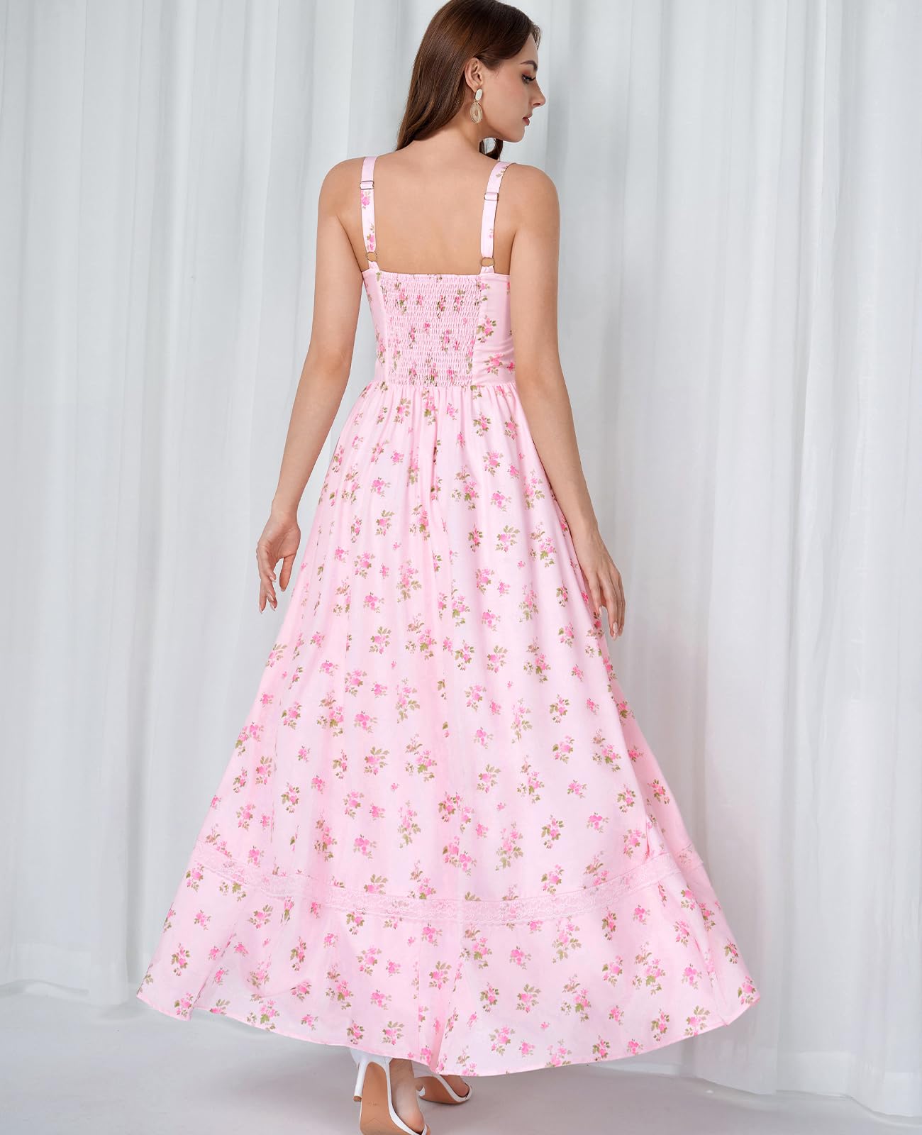 GLNEGE Floral Corset Wedding Guest Maxi Dress Summer Spring Flowy A Line Slit Tea Party Sundress for Women with Pockets