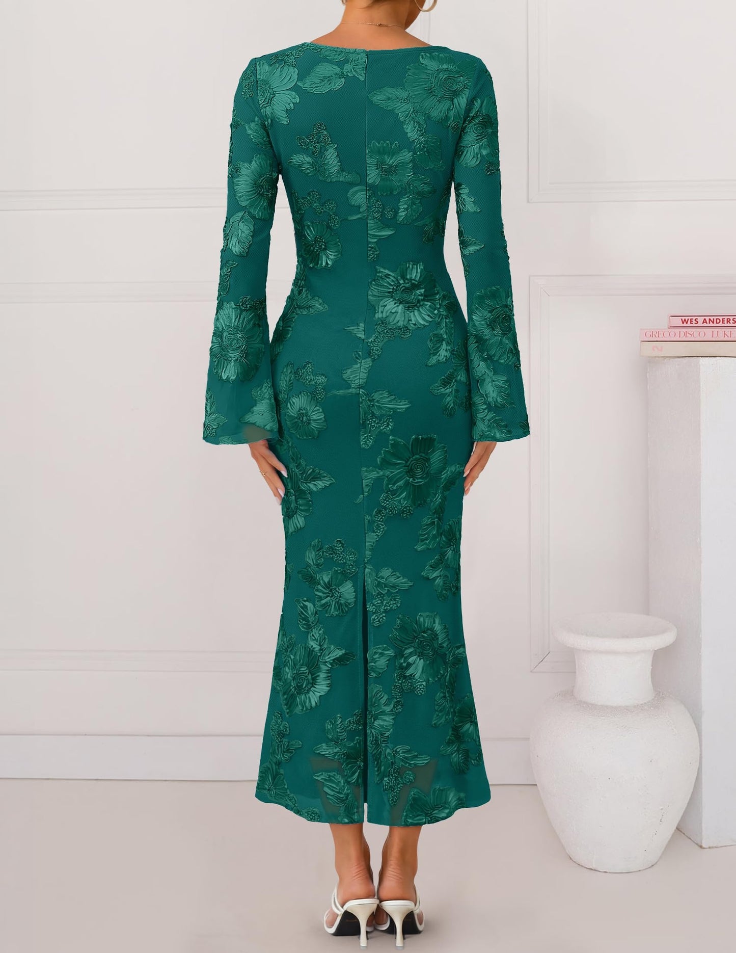 ZESICA Women Fall Long Sleeve Wedding Guest Cocktail Midi Dress