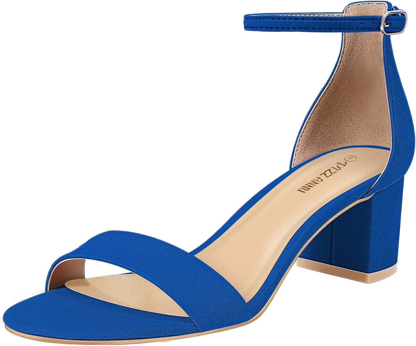 PIZZ ANNU Women's Low Block Chunky Heels Sandals Comfortable Open Toe Ankle Strap Party Dress Pump Shoes Strappy Buckle Heeled Sandal with 2 Inches Tall Thick Heel Design