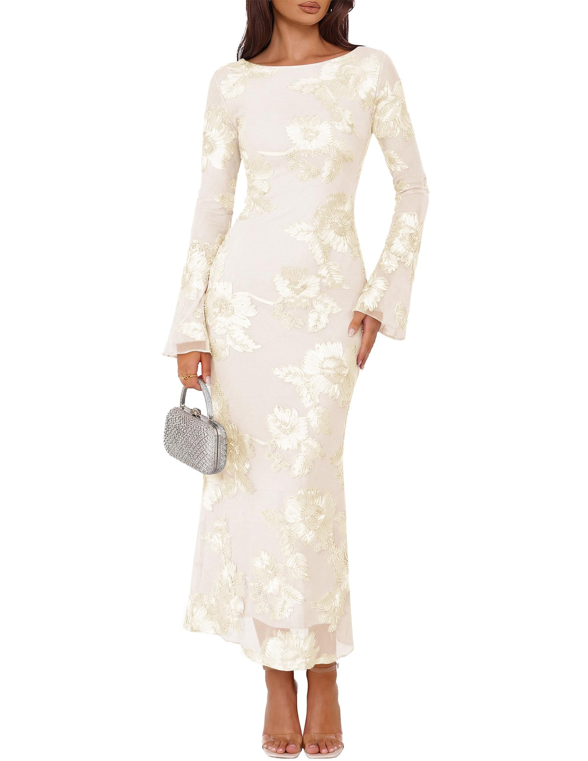 ZESICA Women Fall Long Sleeve Wedding Guest Cocktail Midi Dress