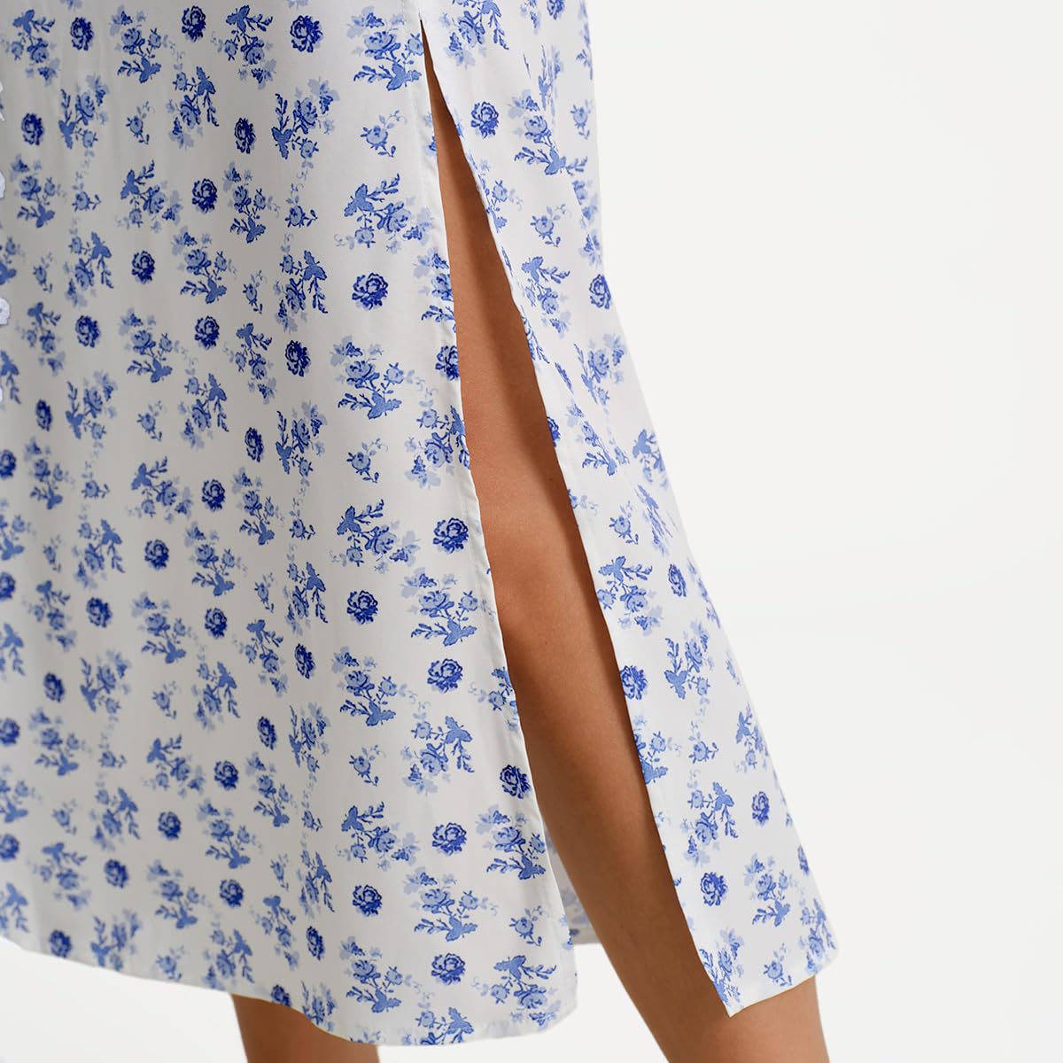 Women Summer Dresses Vintage Square Neck Adjustable Bust Floral Dress Short Puff A-Line Midi Dresses Sleeve