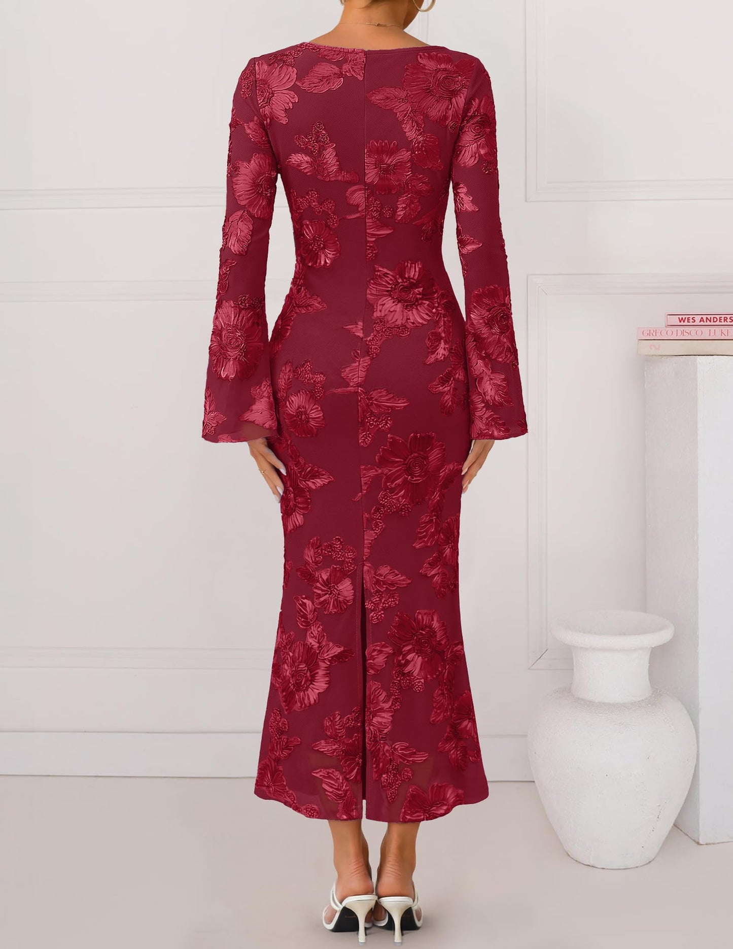 ZESICA Women Fall Long Sleeve Wedding Guest Cocktail Midi Dress