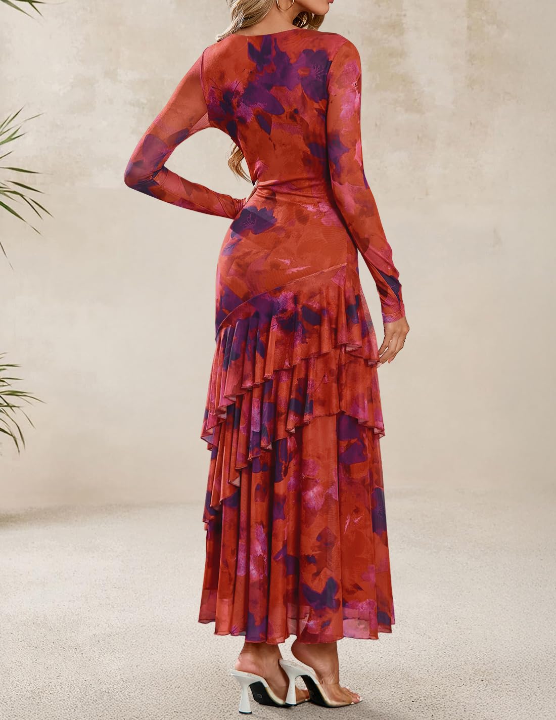 ZESICA Women's Fall Floral Bodycon Maxi Wedding Guest Dresses