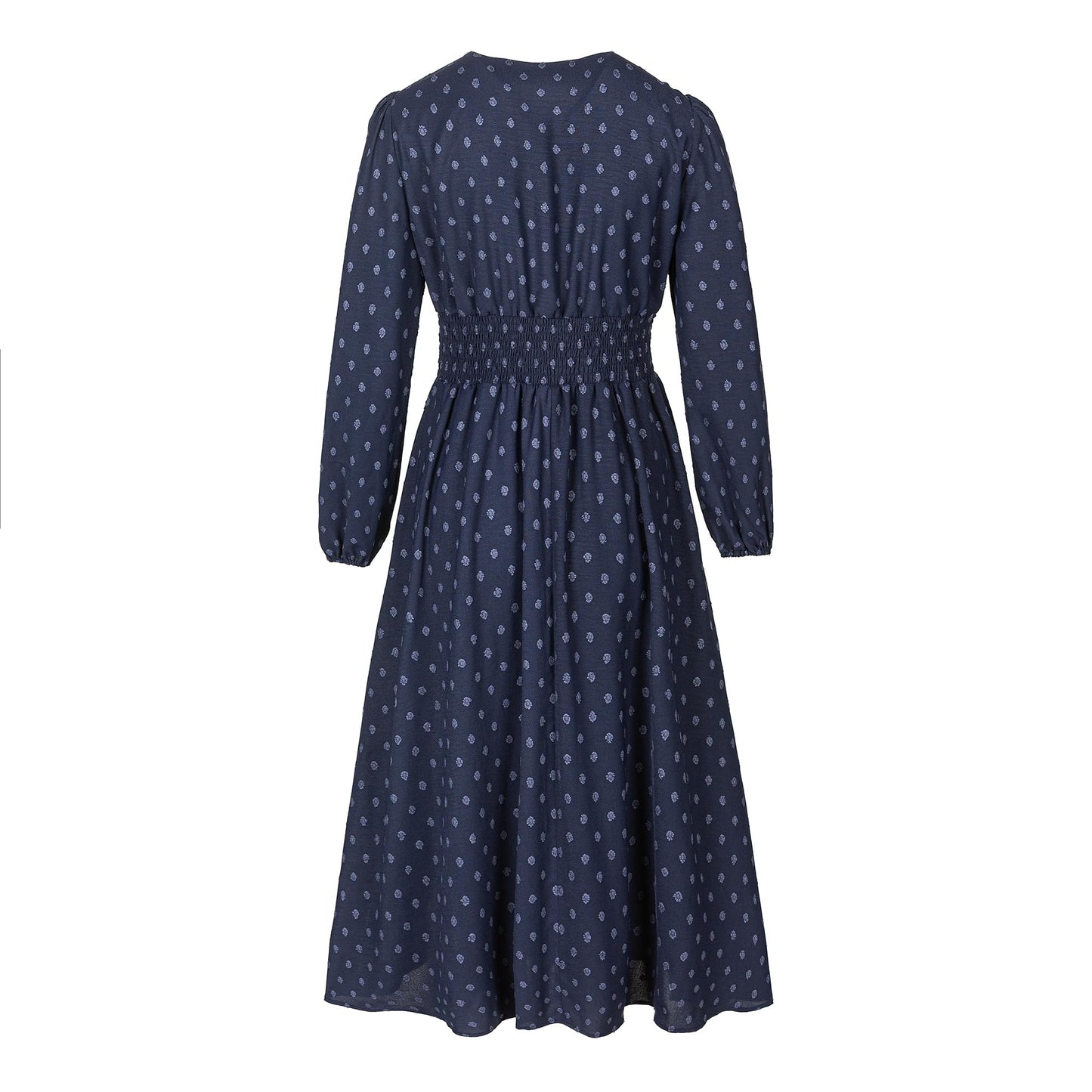 Women's Swiss Dot Long Sleeve V Neck Midi Dress, Faux Wrap A-Line Wedding Guest Dress, Fully Lined Smocked Back