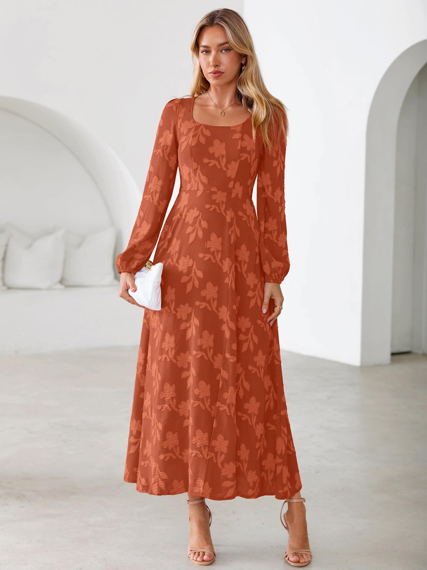 Simplee Womens Fall Wedding Guset Dress Formal Long Sleeve Maxi Dresses