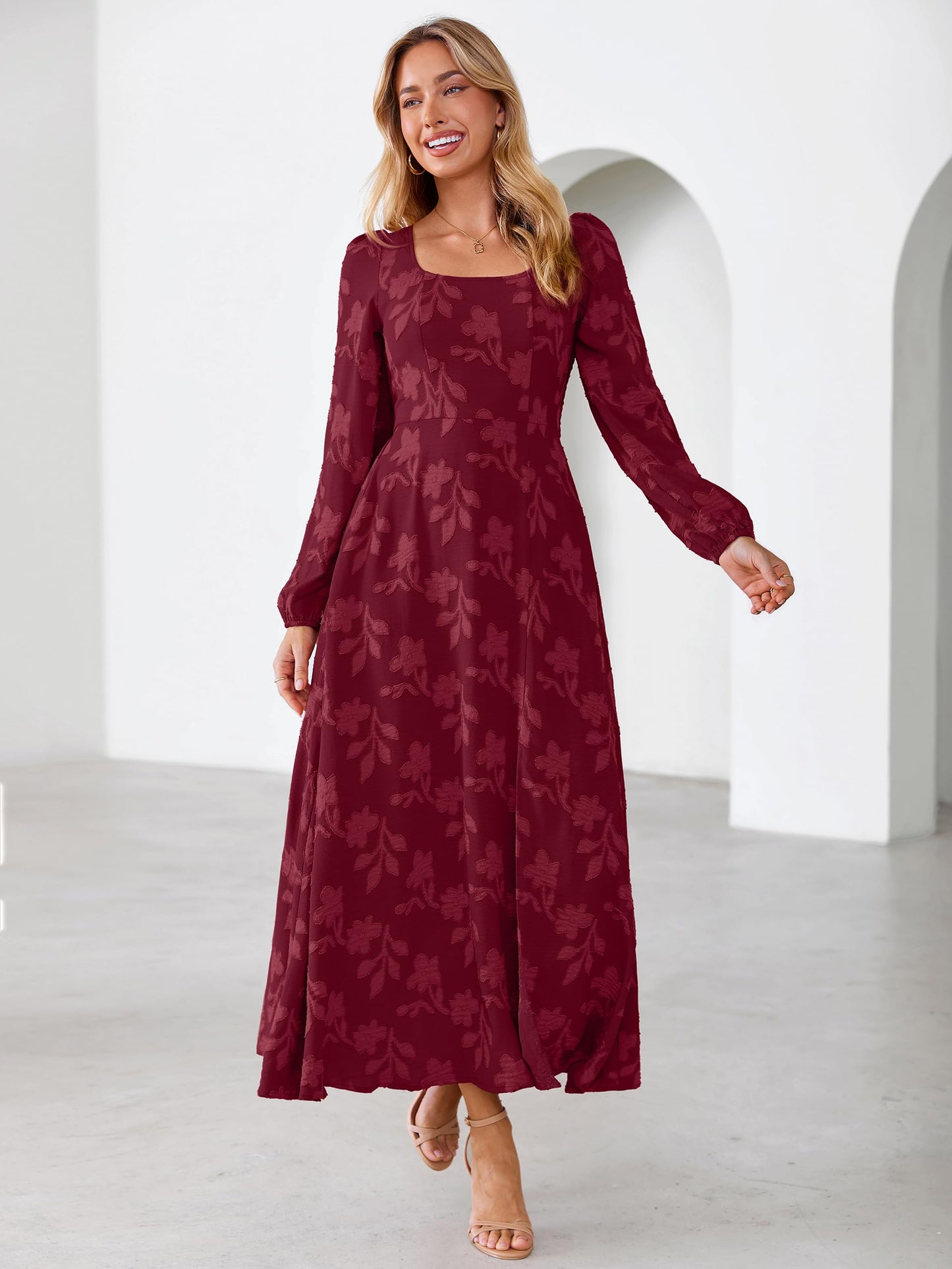 Simplee Womens Fall Wedding Guset Dress Formal Long Sleeve Maxi Dresses