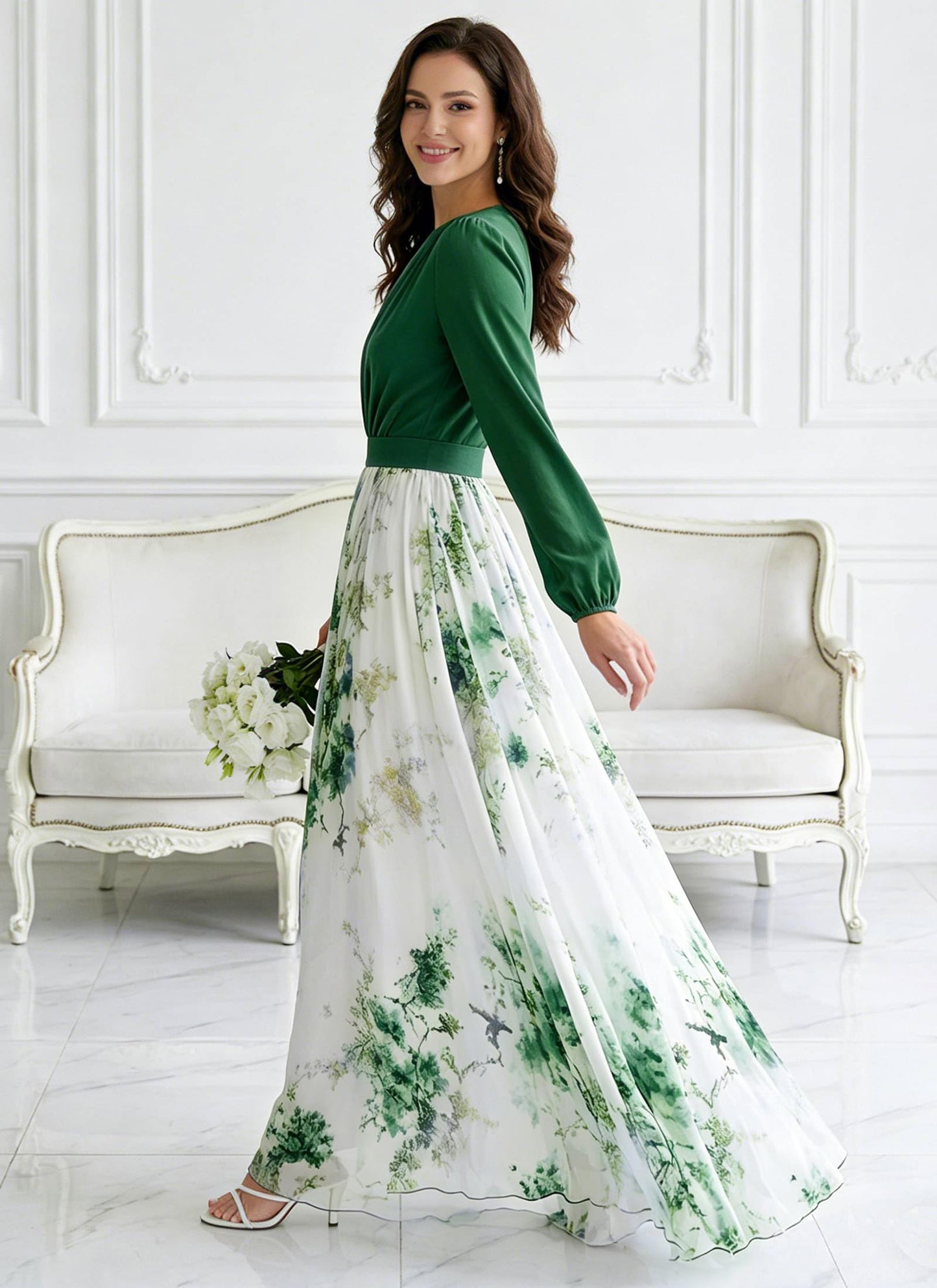 Women's Boho Floral Chiffon Maxi Dresses 2026 Summer Casual Long Sheer Sleeve Deep V Neck A-Line Beach Vacation Dress