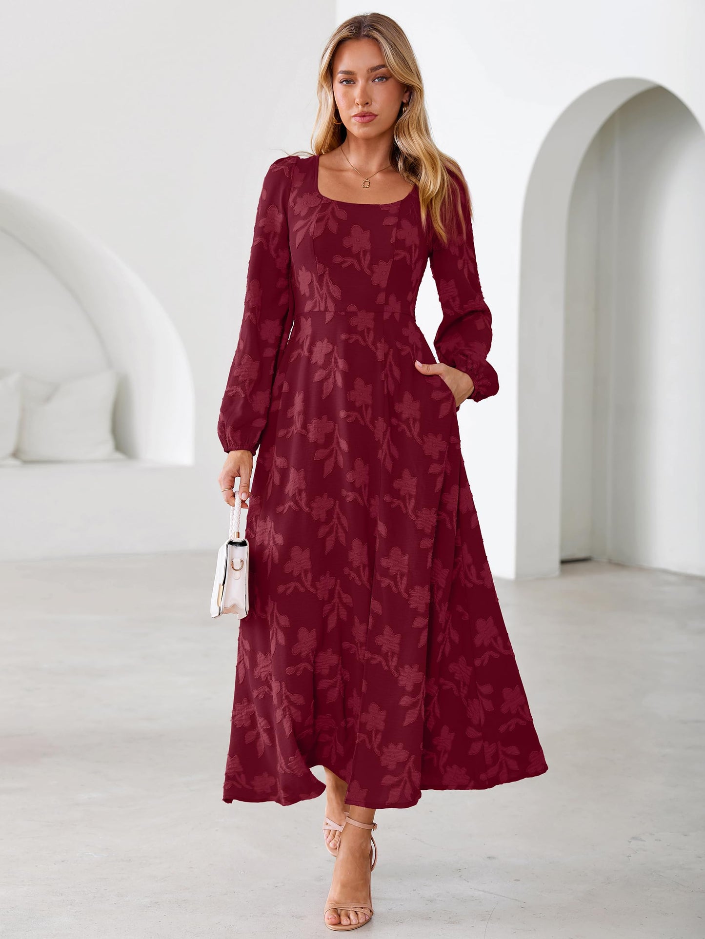 Simplee Womens Fall Wedding Guset Dress Formal Long Sleeve Maxi Dresses
